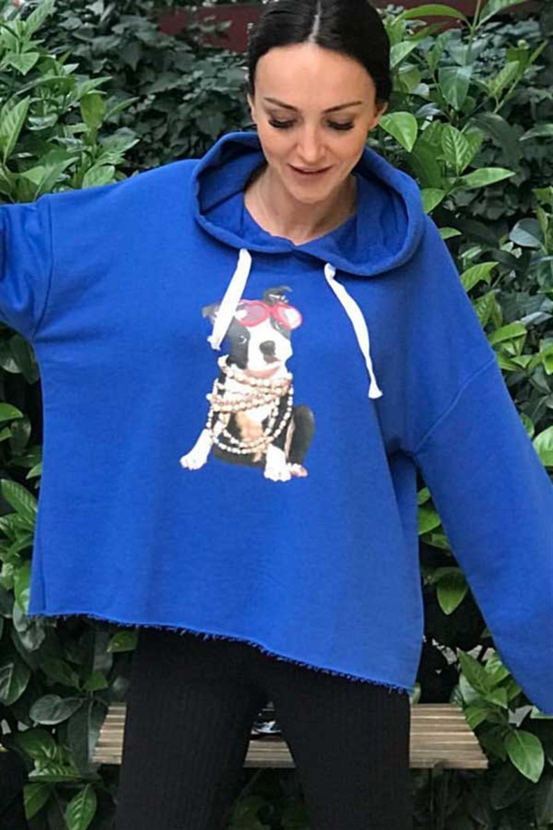 Kapşonlu Ve Baskılı Sweatshirt