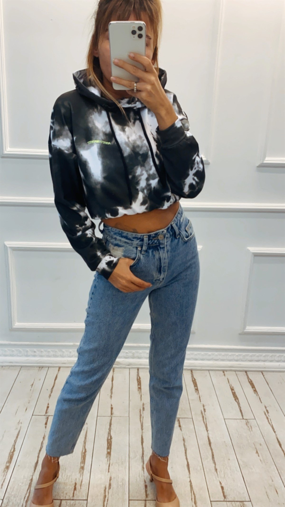 Kapüşonlu Batik Mini Sweat