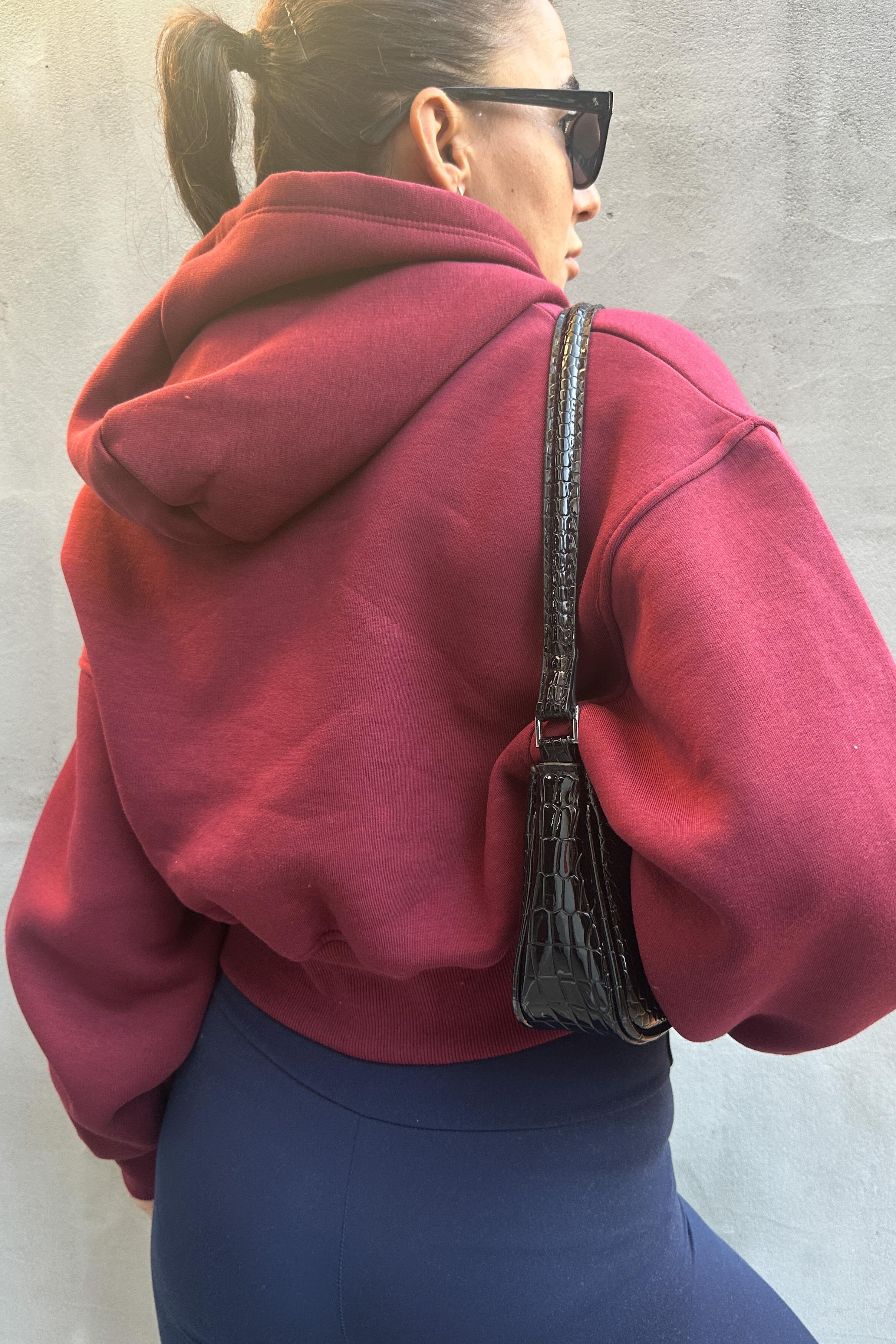 Kapüşonlu Kabartma Baskılı Bordo SweatshirtSWEATSHİRT