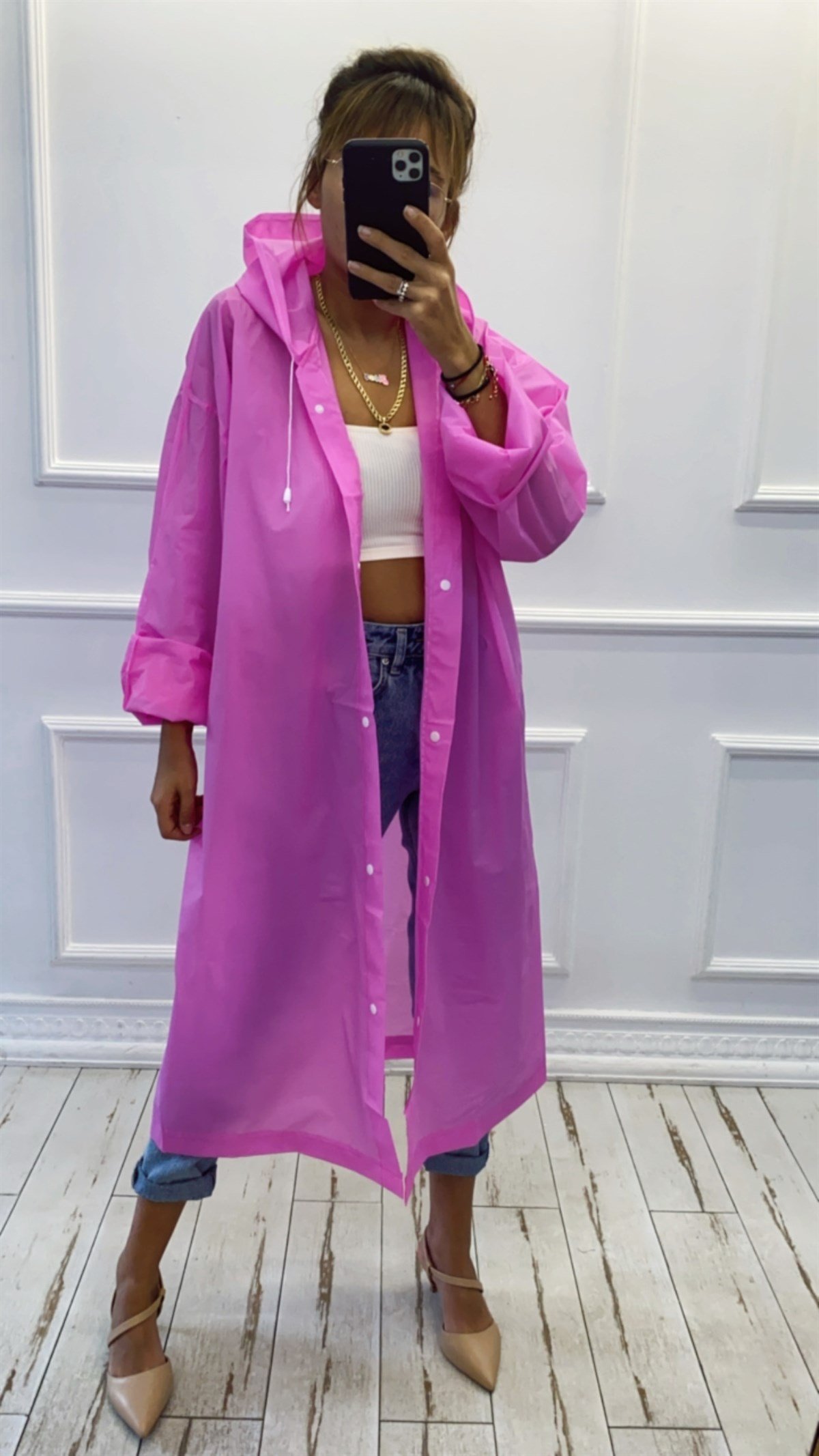 Kapüşonlu Midi Yağmurluk