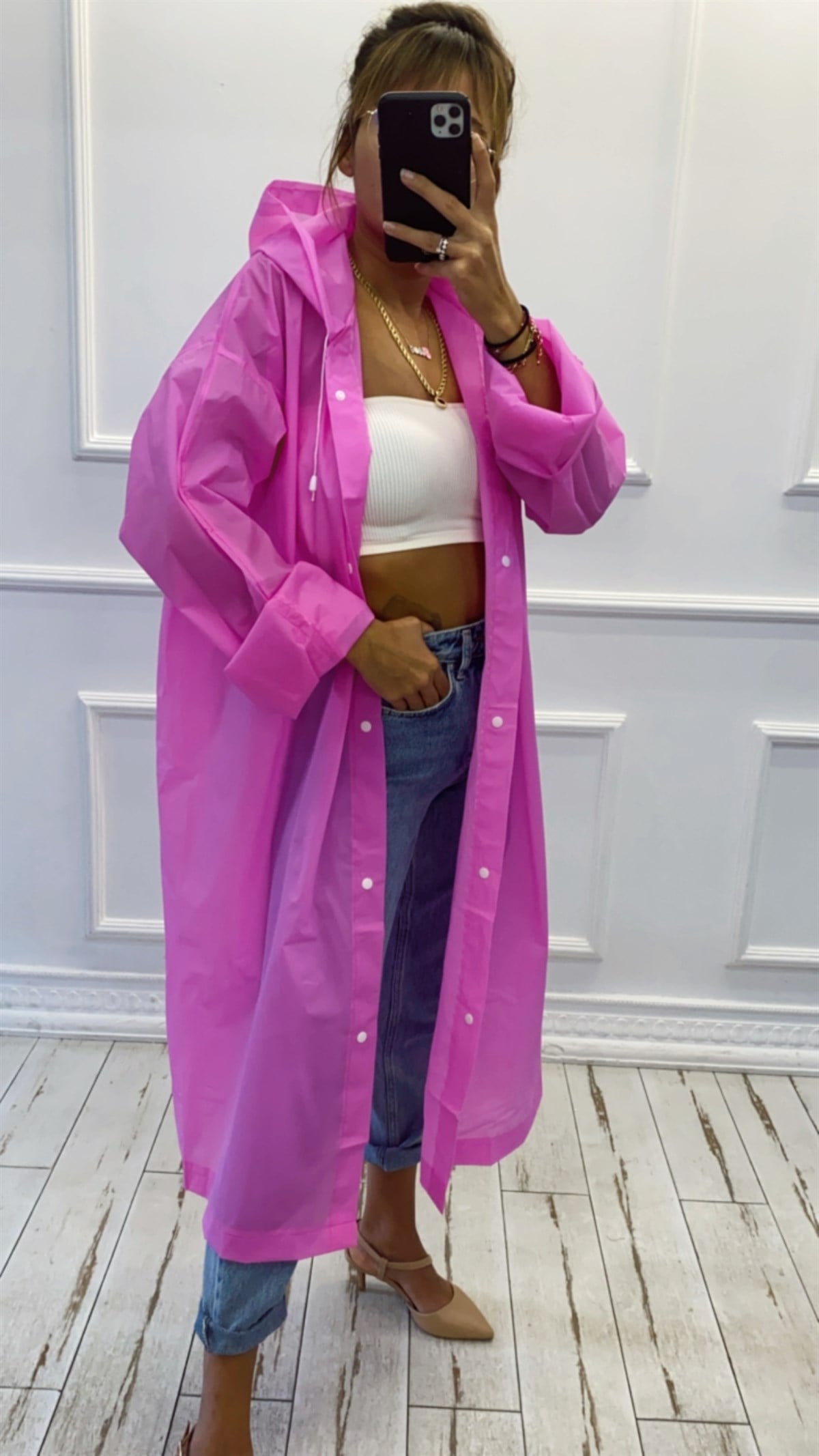 Kapüşonlu Midi Yağmurluk