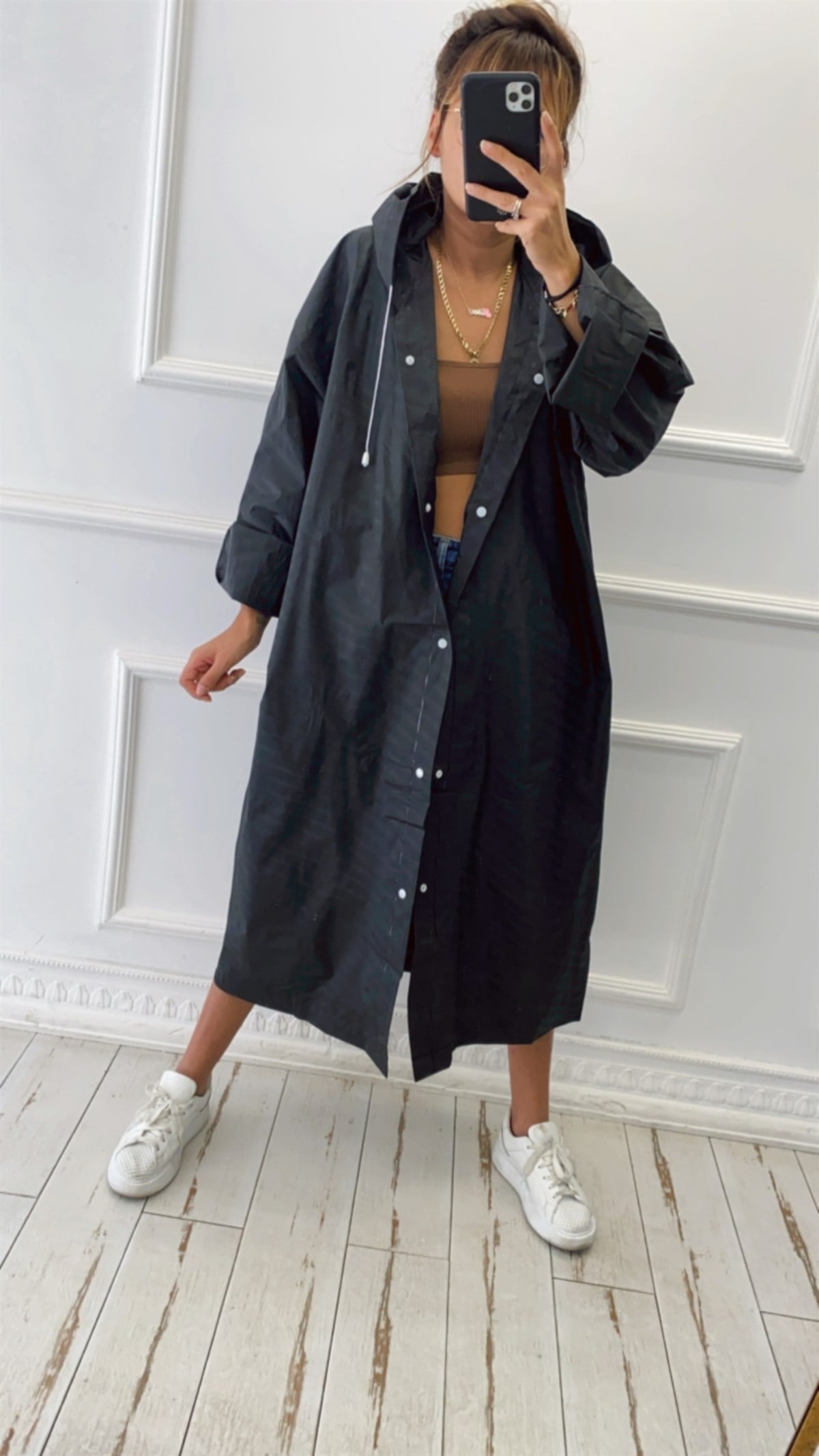 Kapüşonlu Midi Yağmurluk