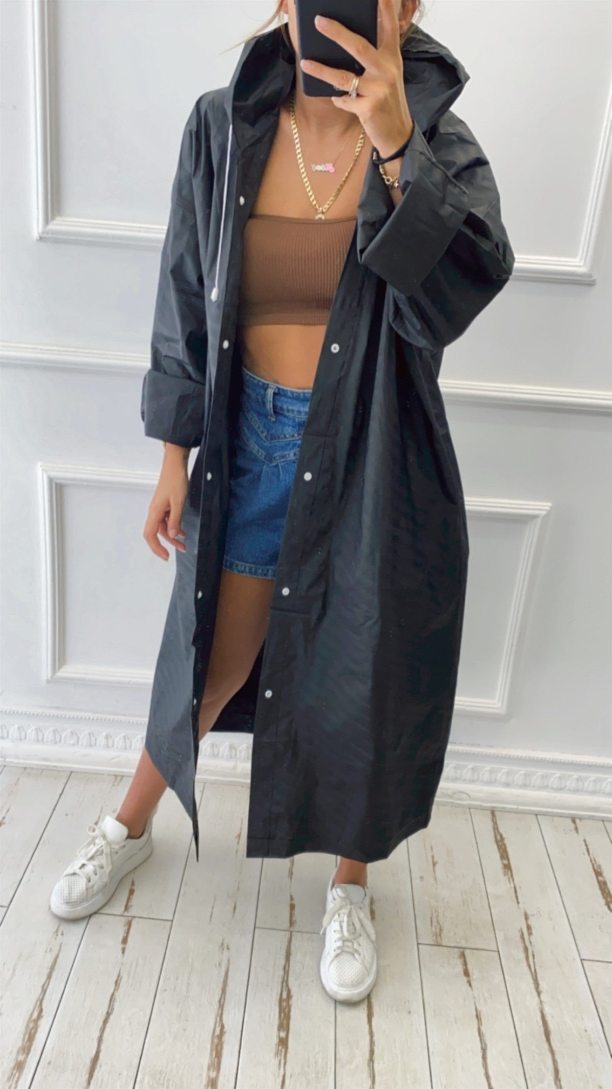 Kapüşonlu Midi Yağmurluk