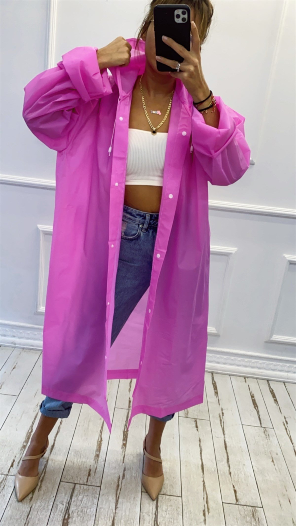 Kapüşonlu Midi Yağmurluk