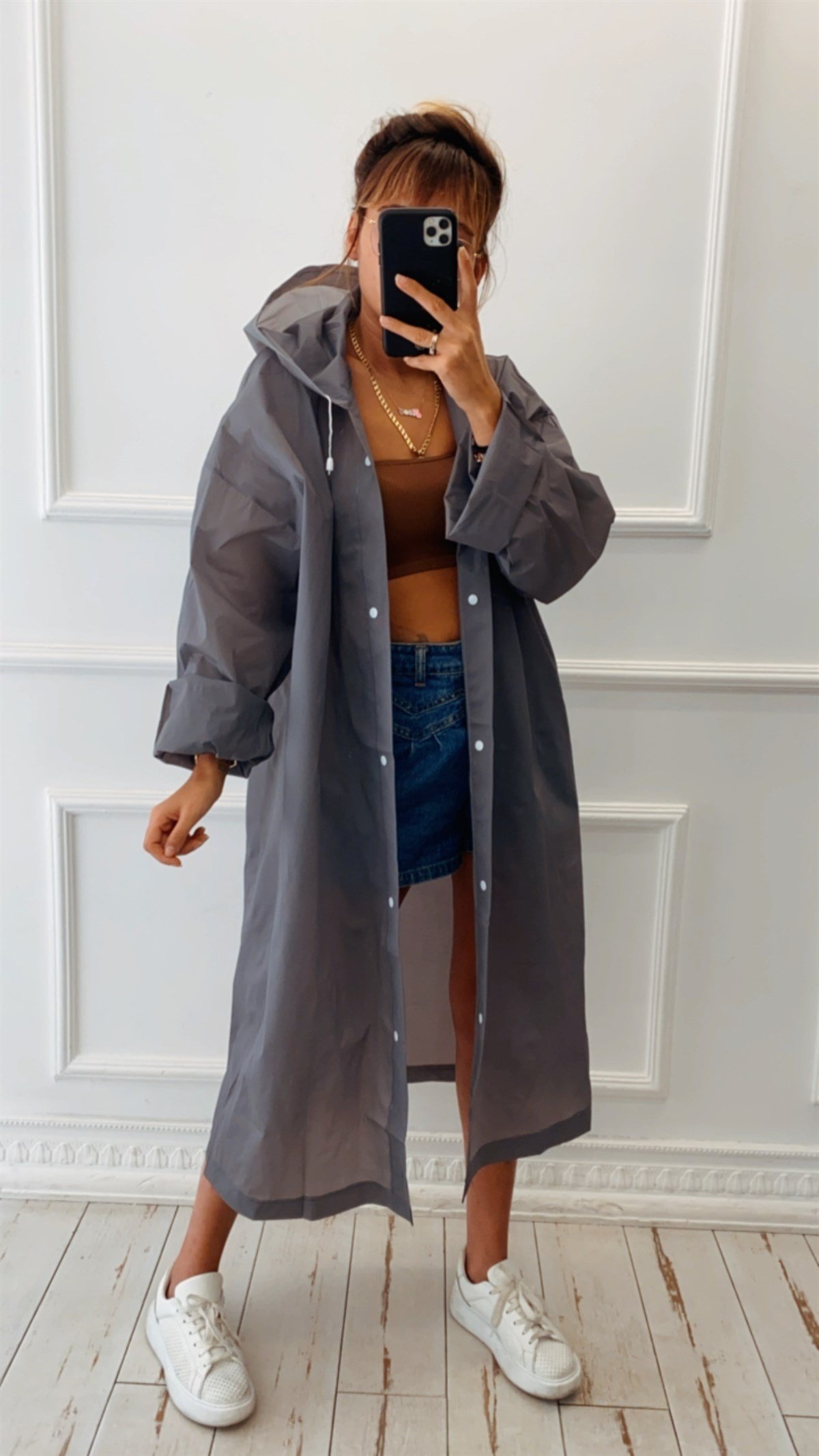 Kapüşonlu Midi Yağmurluk