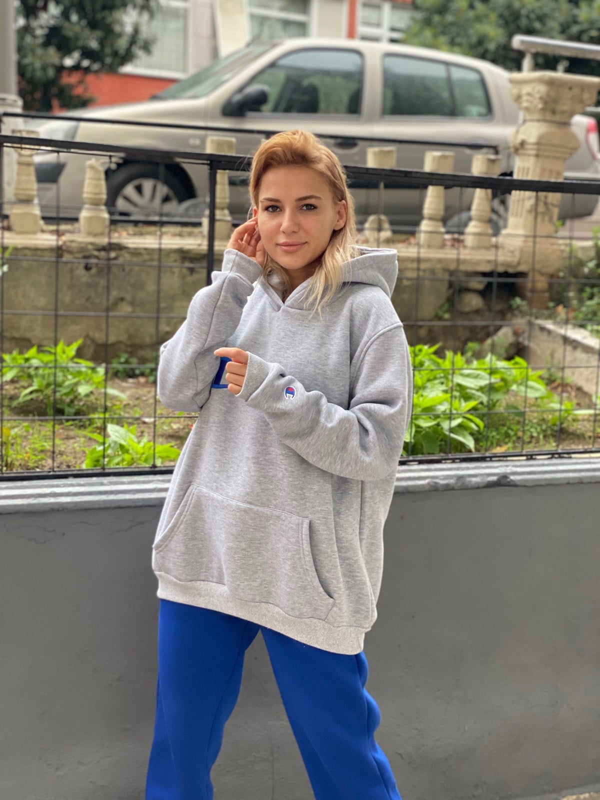 Kapüşonlu Sax Logolu Gri SweatSWEATSHİRT