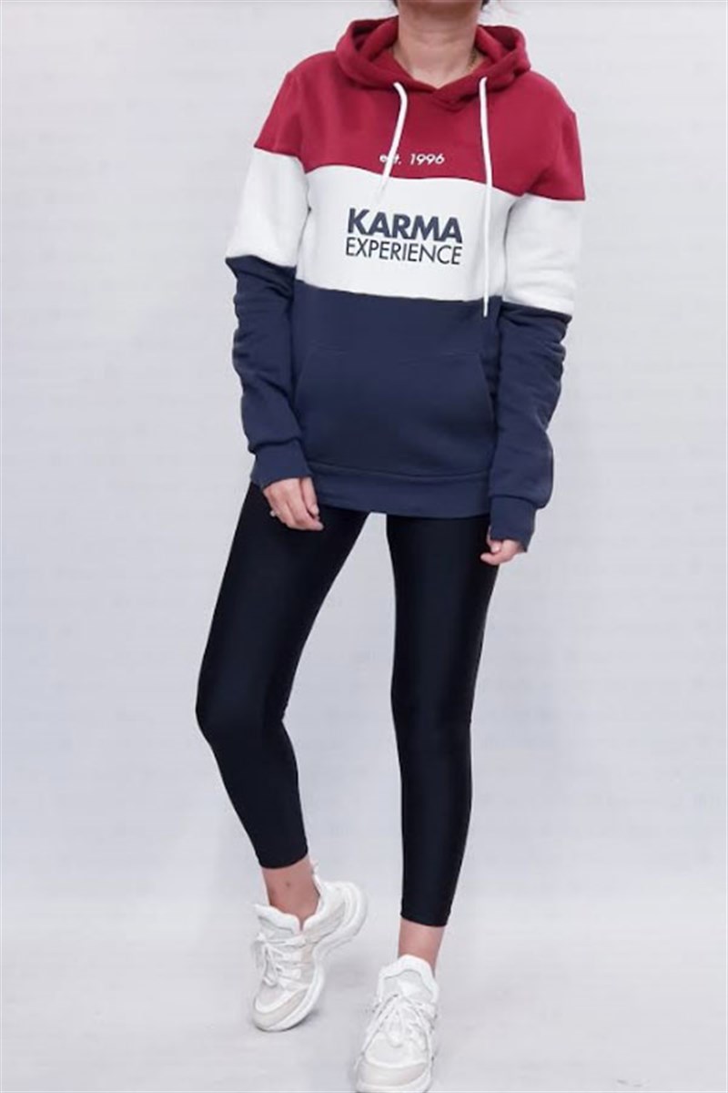 Karma 3 Renkli Kapşonlu Sweatshirt