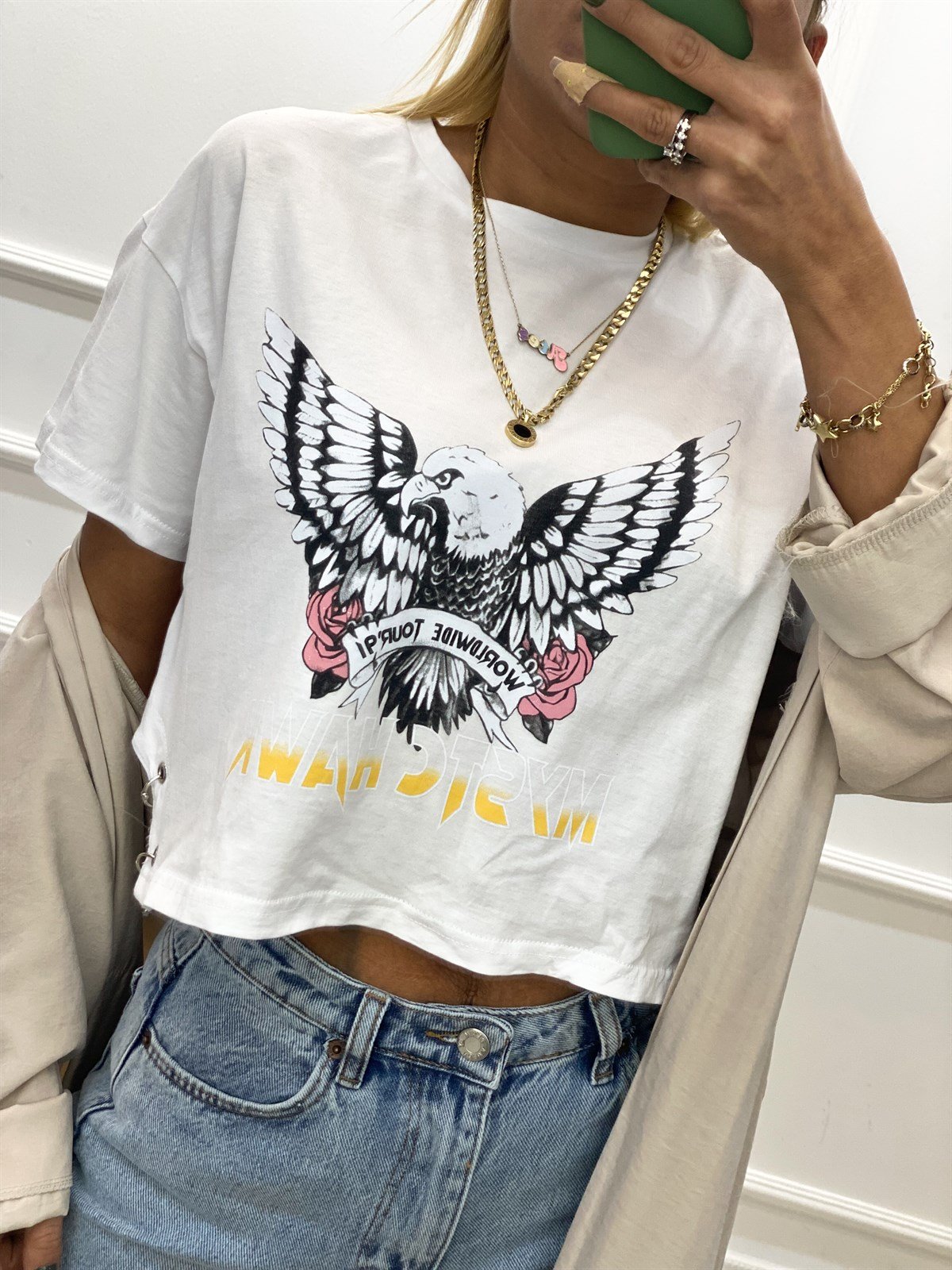 Kartal Baskılı Zincir Detay TshirtTSHİRT