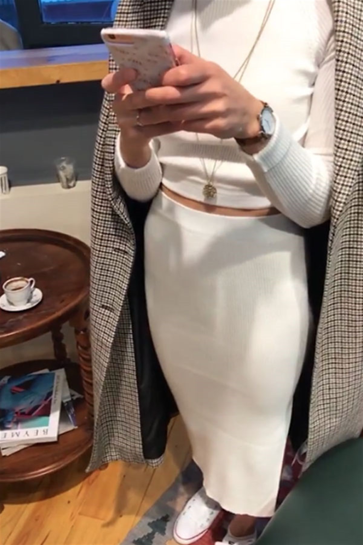 Kaşkorse Krem Etek Crop Takım