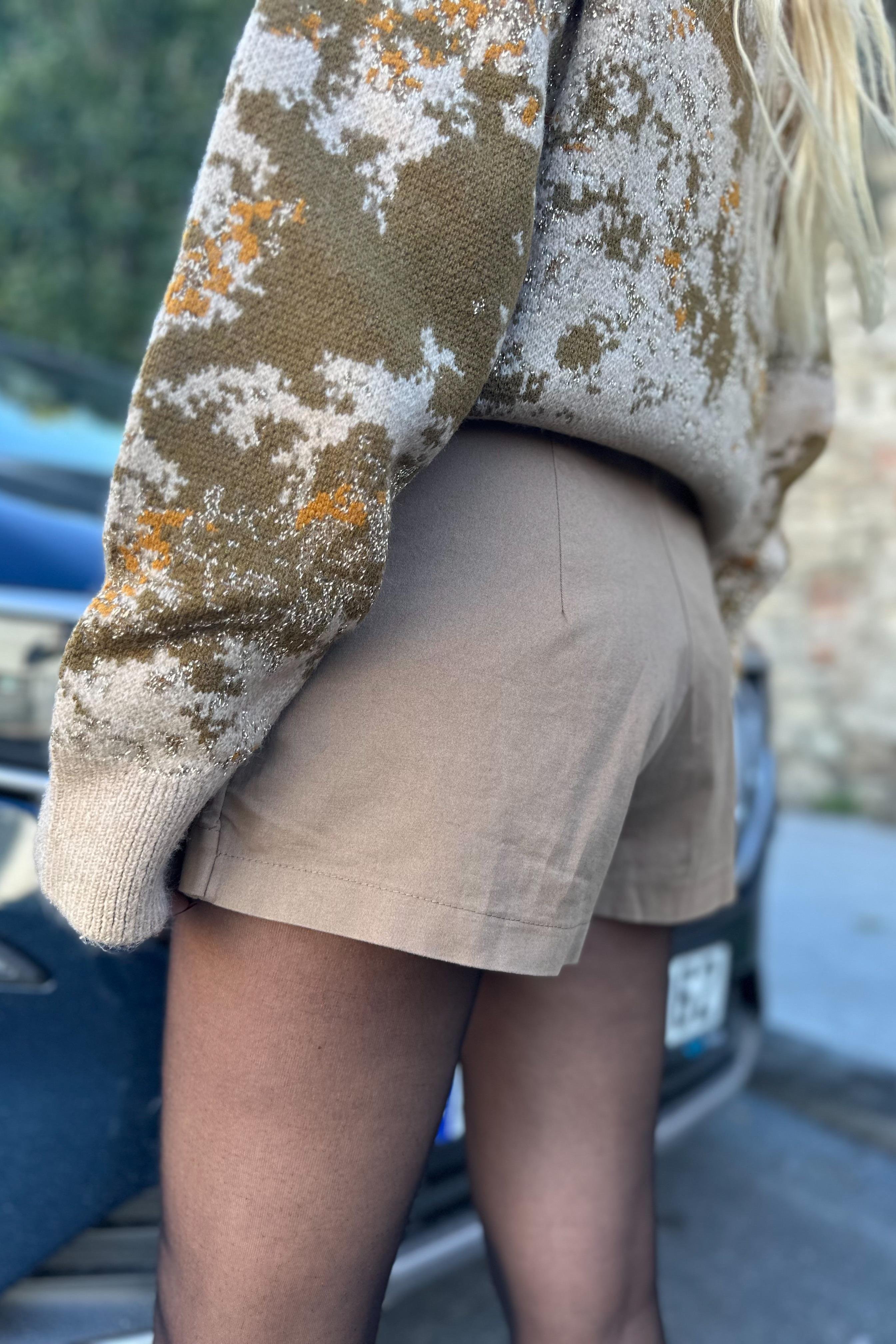 Kemerli Gabardin Camel Şort EtekETEK