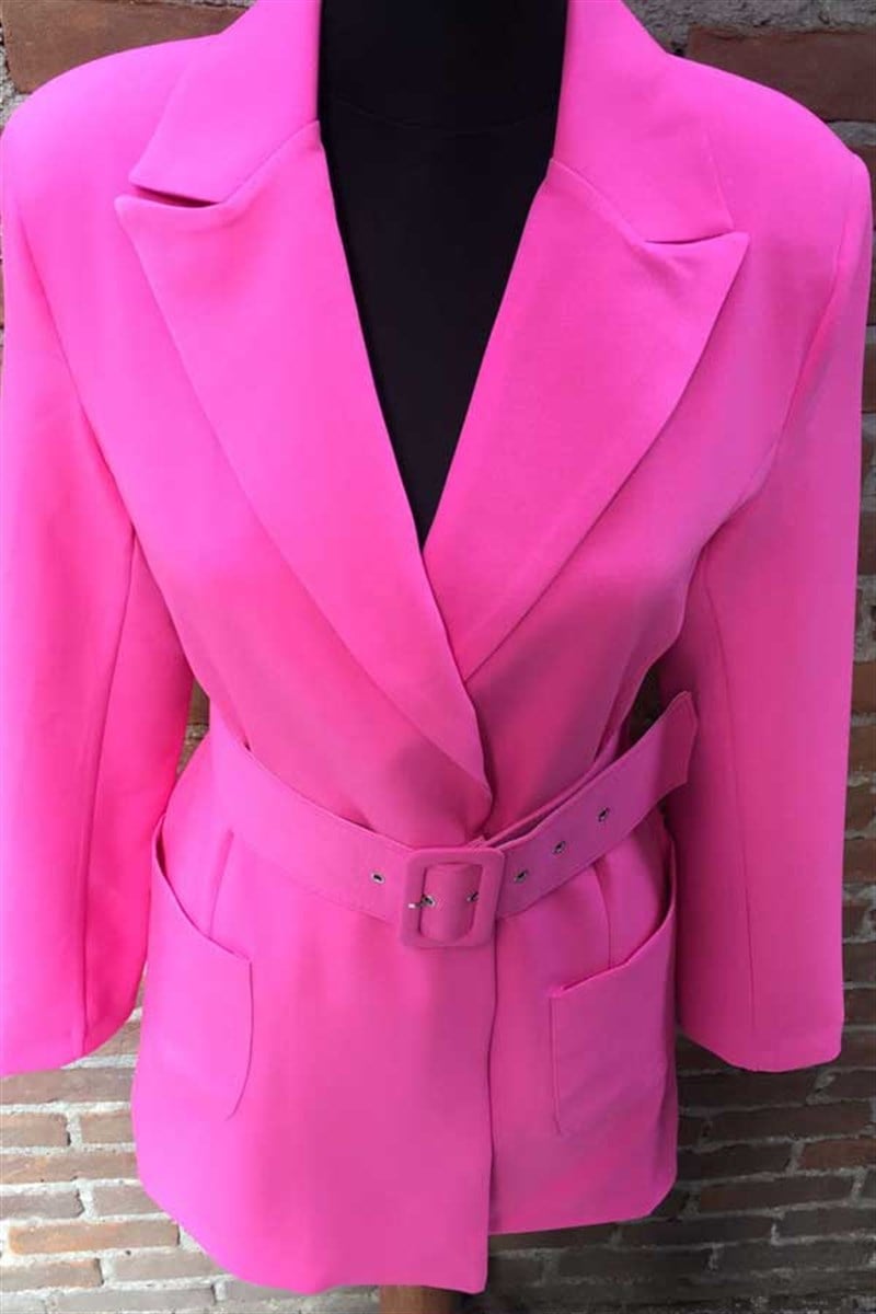Kemerli Pembe Ceket Elbise