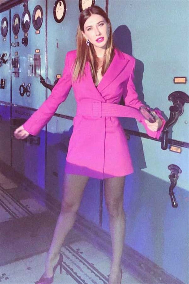 Kemerli Pembe Ceket Elbise