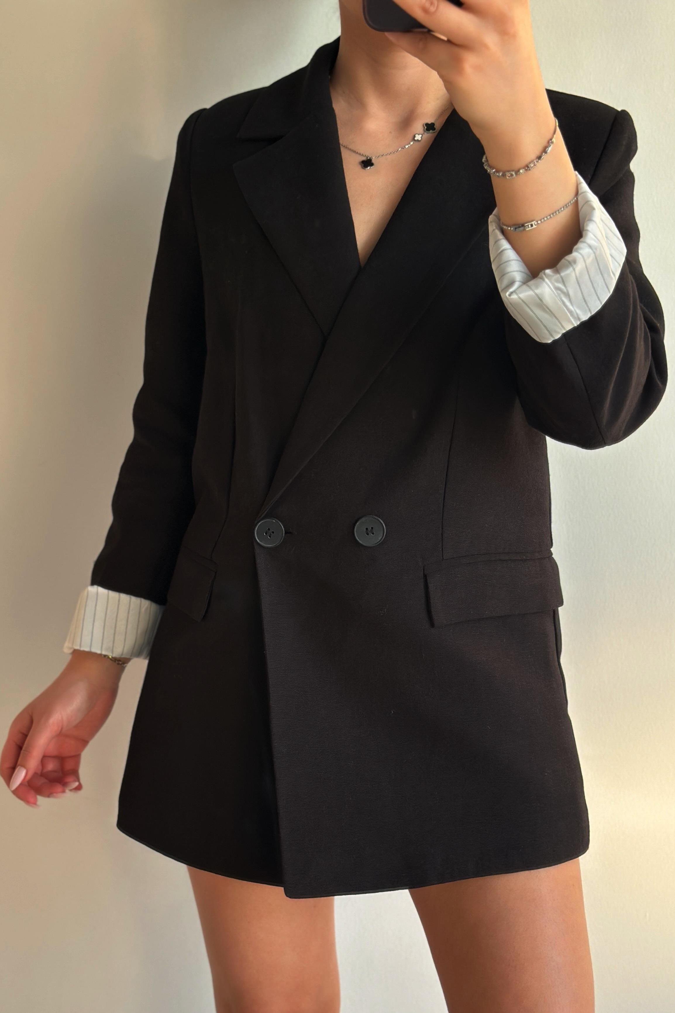 Keten Siyah Astarlı CeketMONT/CEKET