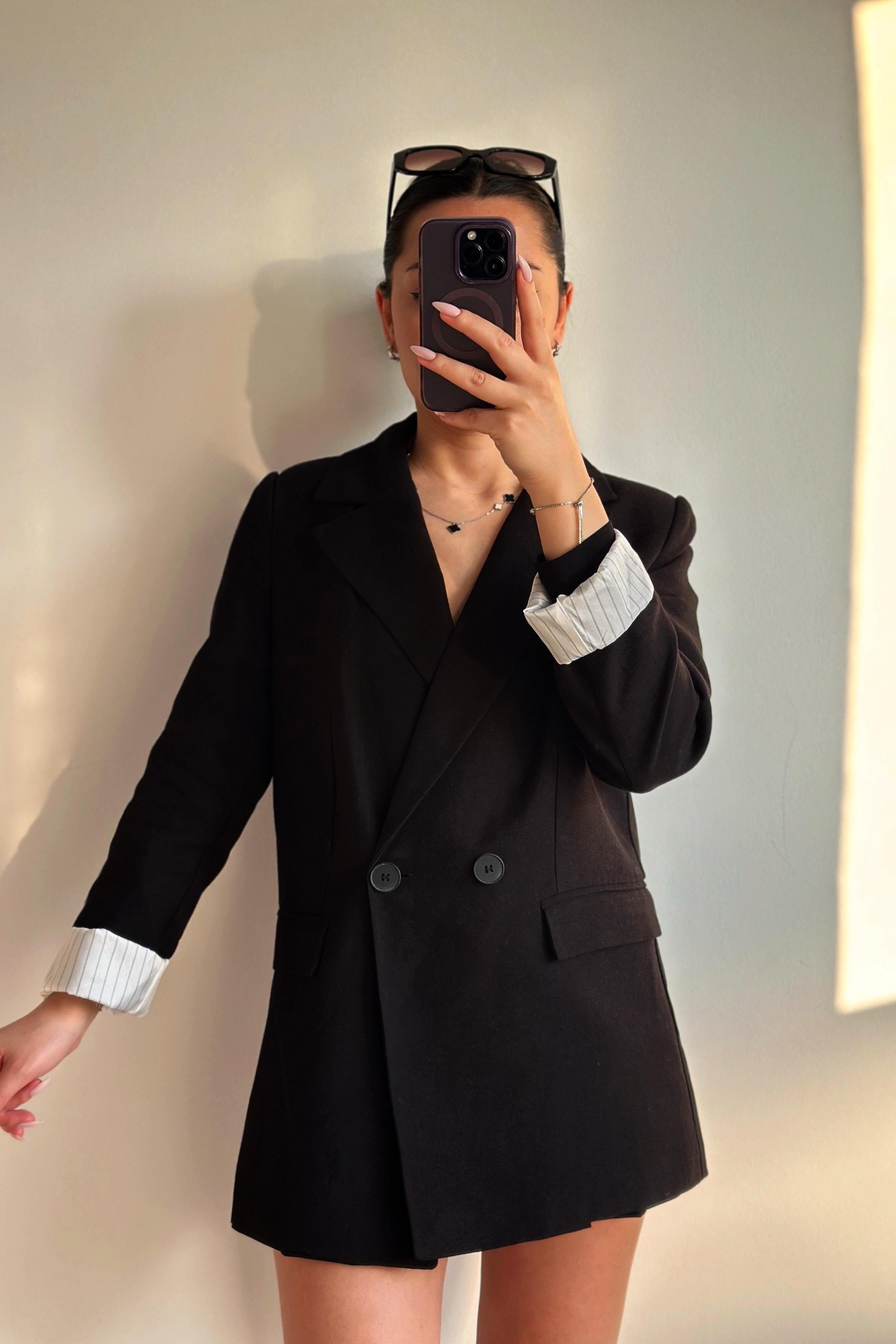 Keten Siyah Astarlı CeketMONT/CEKET