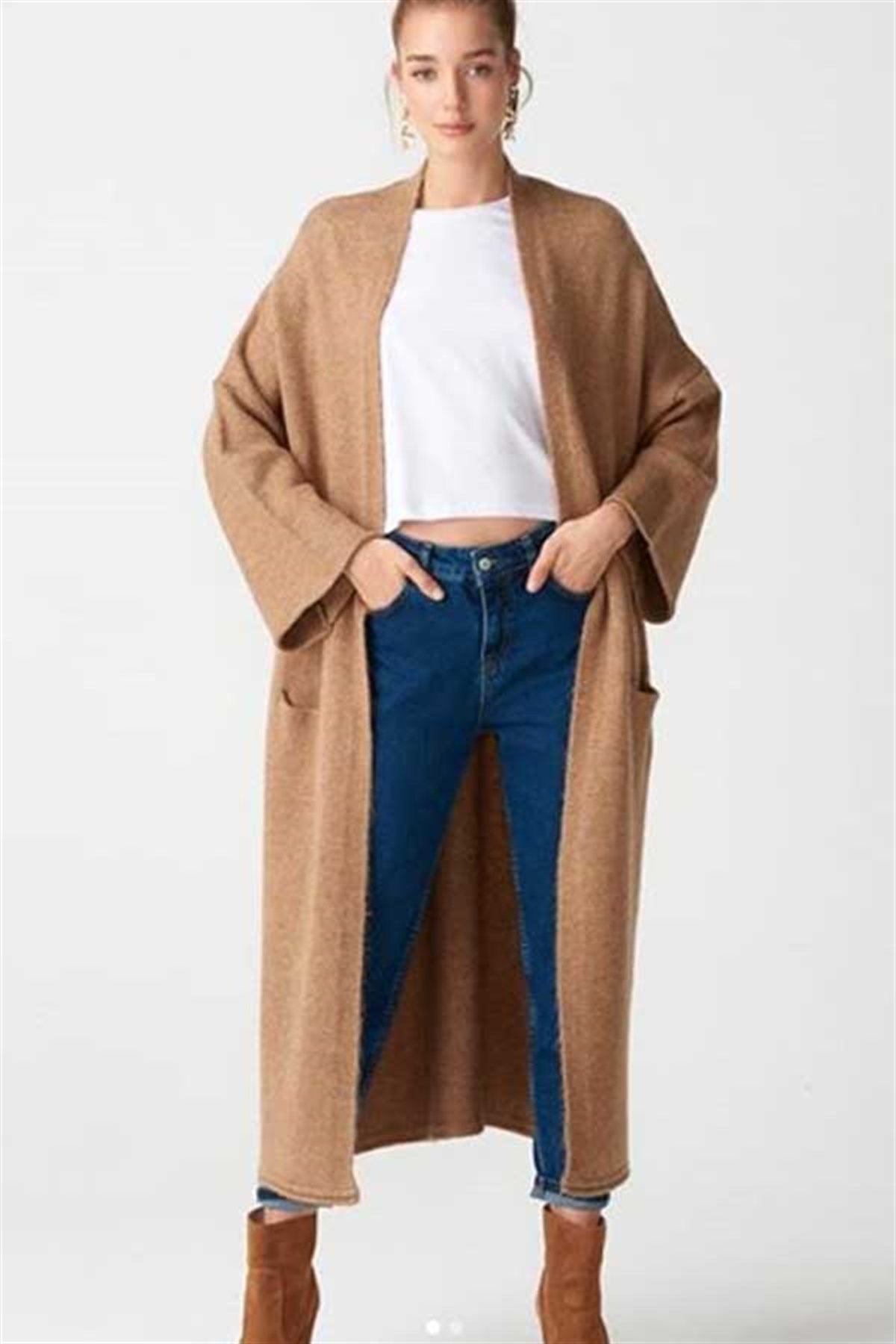 Kimono Kollu Maxi Hırka
