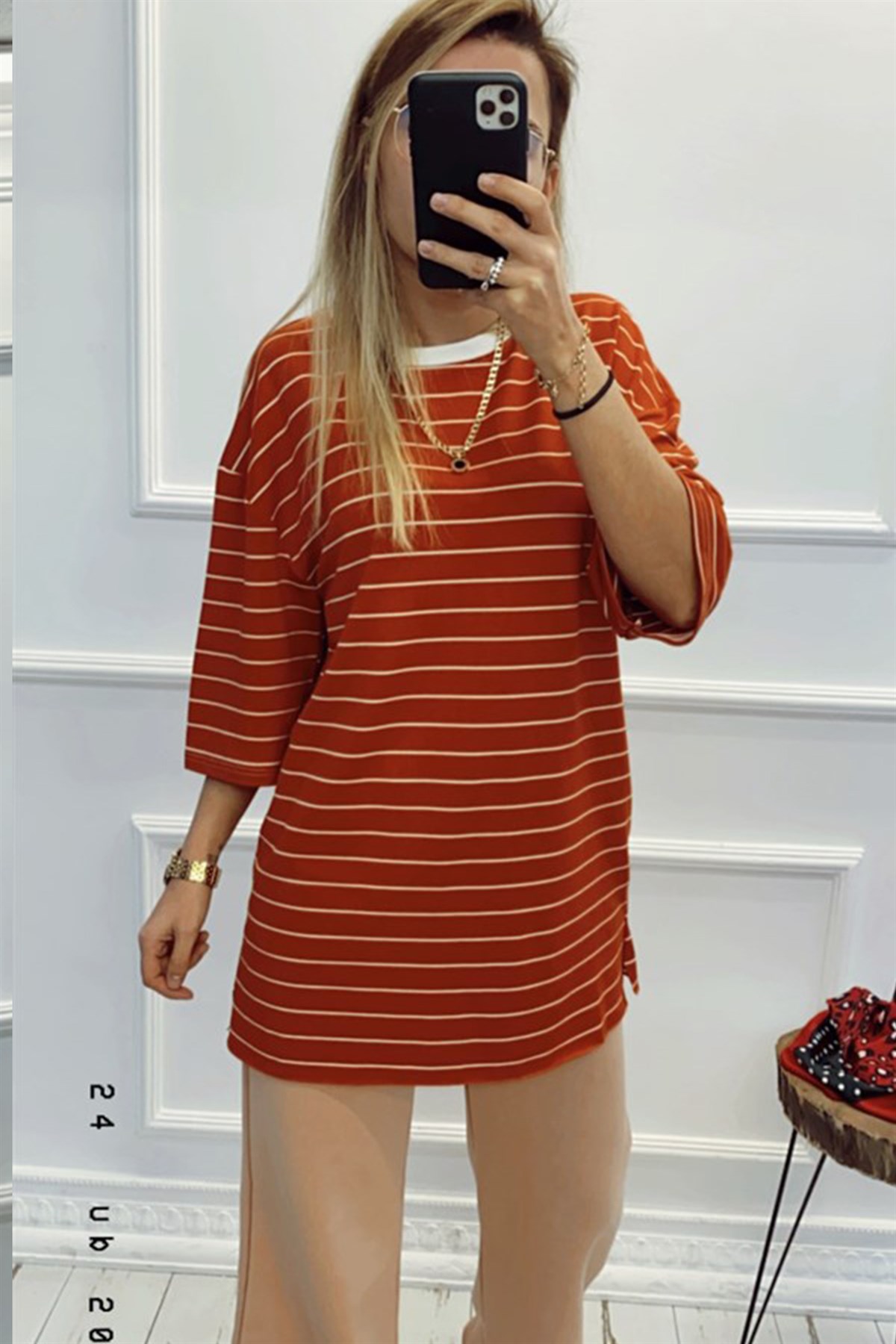 Kiremit Çizgili Basic TshirtTSHİRT
