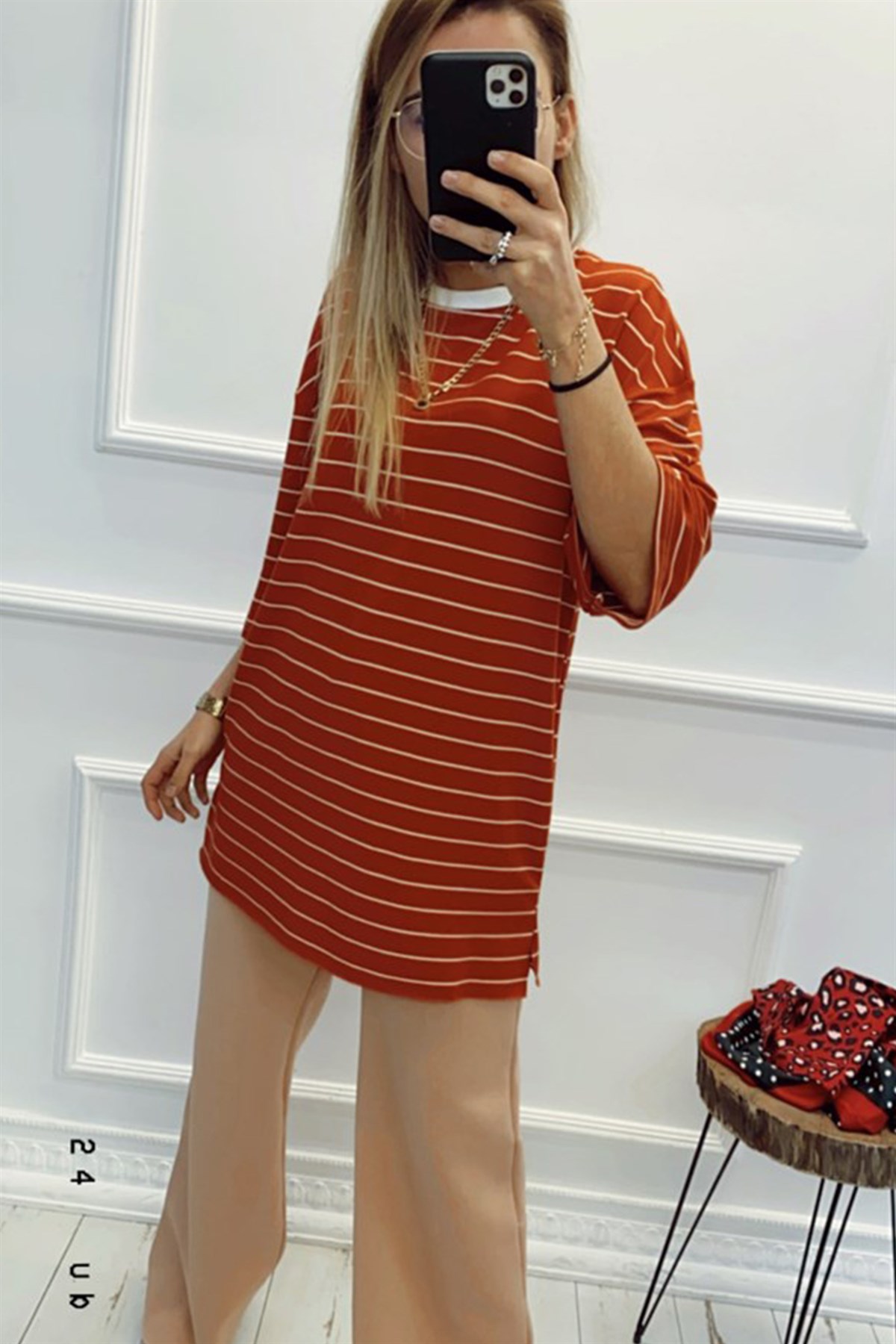 Kiremit Çizgili Basic TshirtTSHİRT