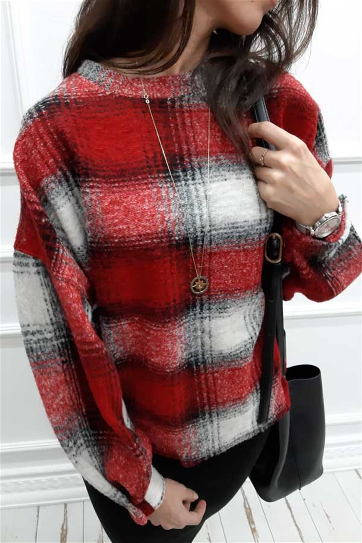 Kırmızı Ekose Kaşe Sweat