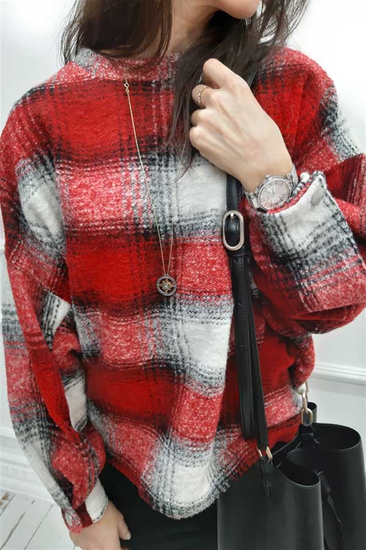 Kırmızı Ekose Kaşe Sweat