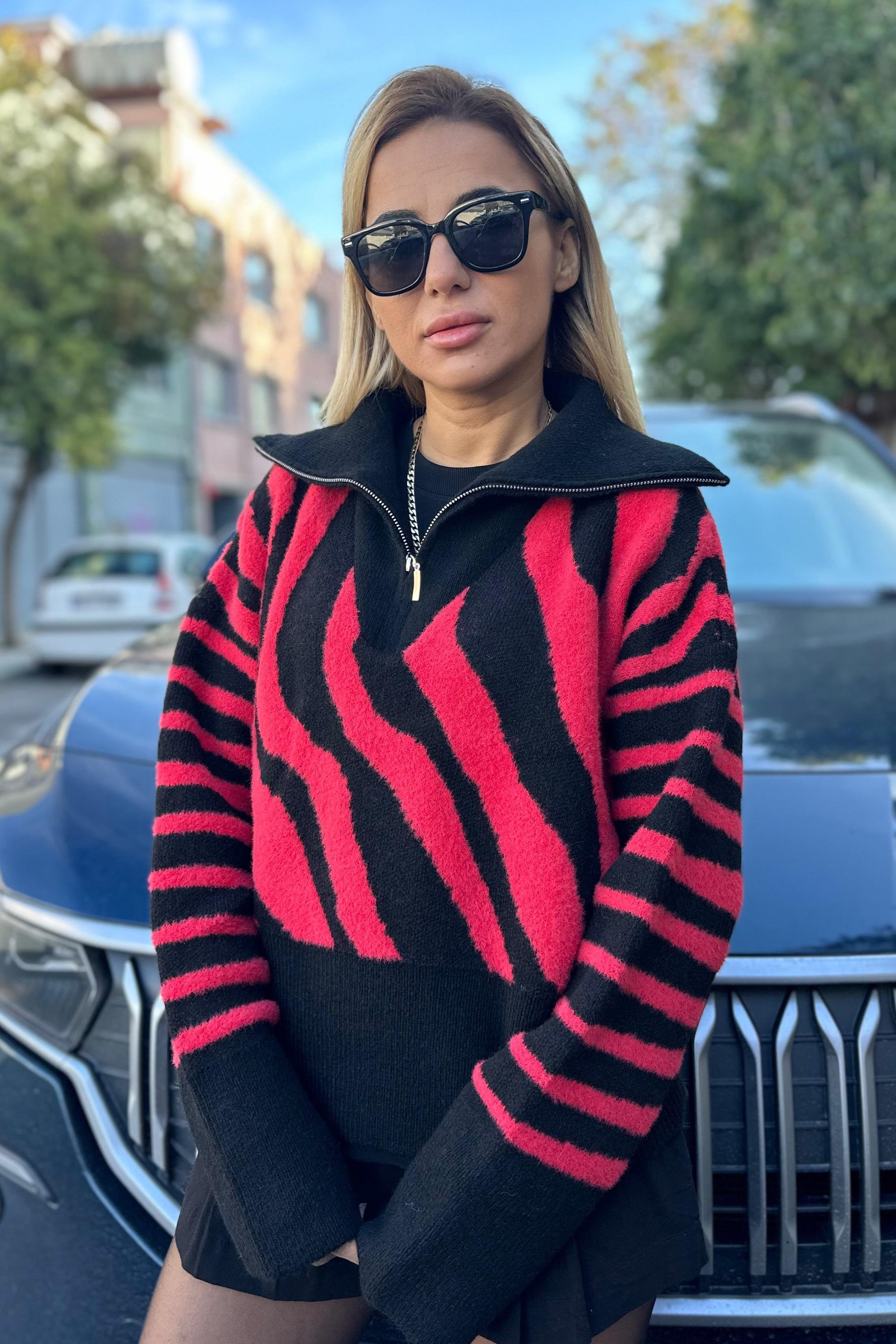 Kırmızı Siyah Zebra KazakKAZAK