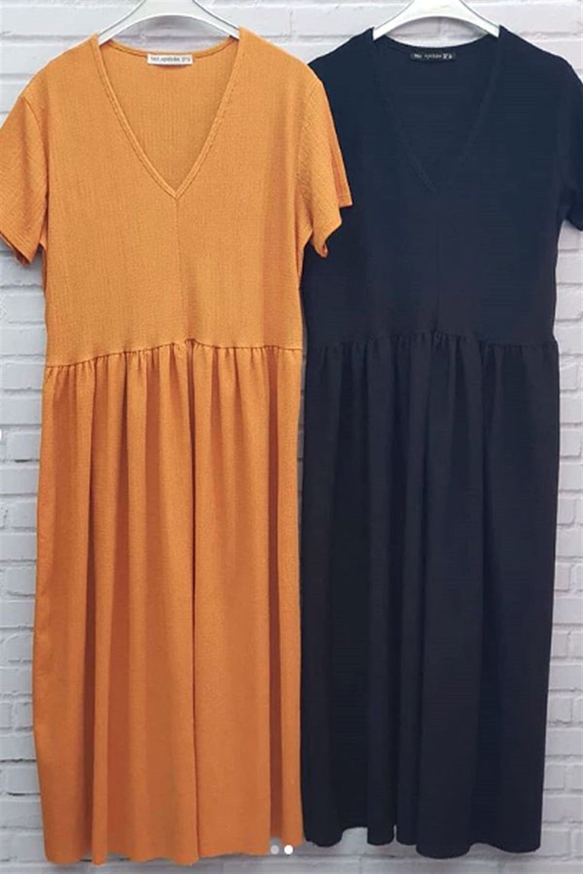 Kısa Kol V Yaka Tiril Basic Elbise