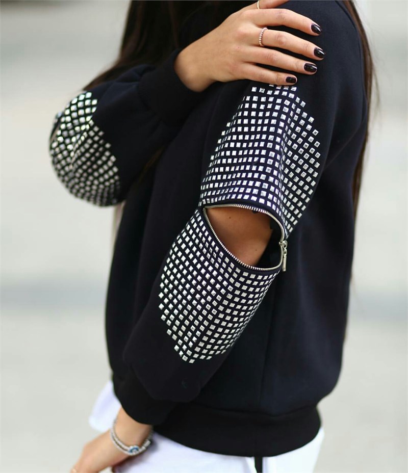 Kolları Droplu Fermuar Detay Sweatshirt