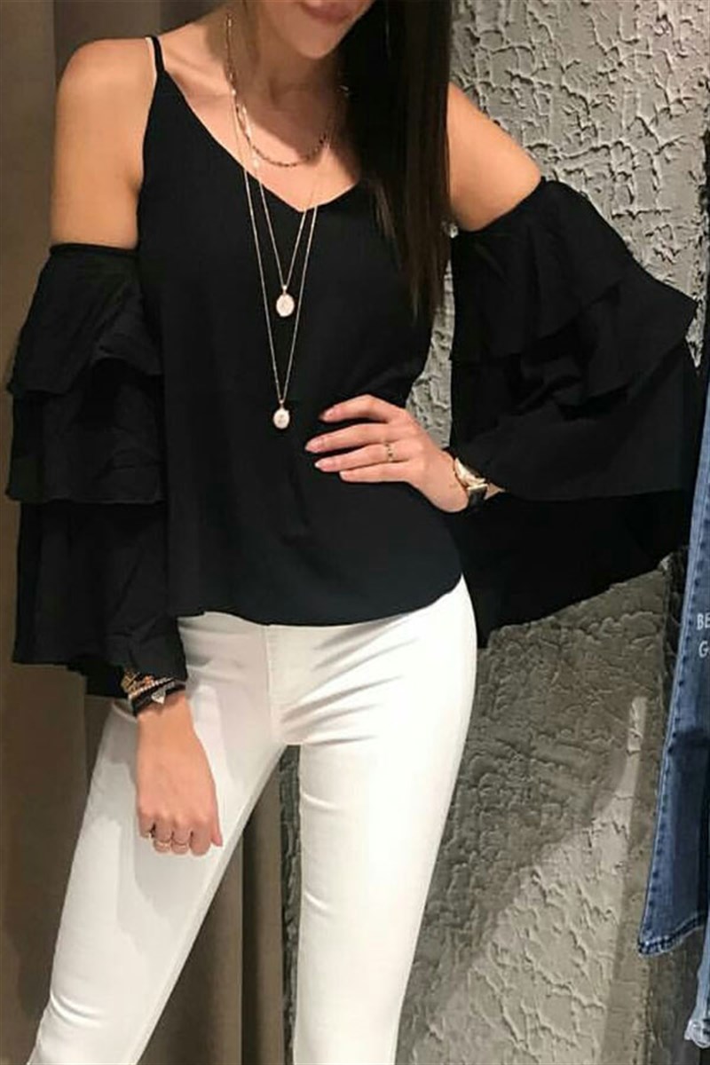 Kolları Katlı Crep Bluz