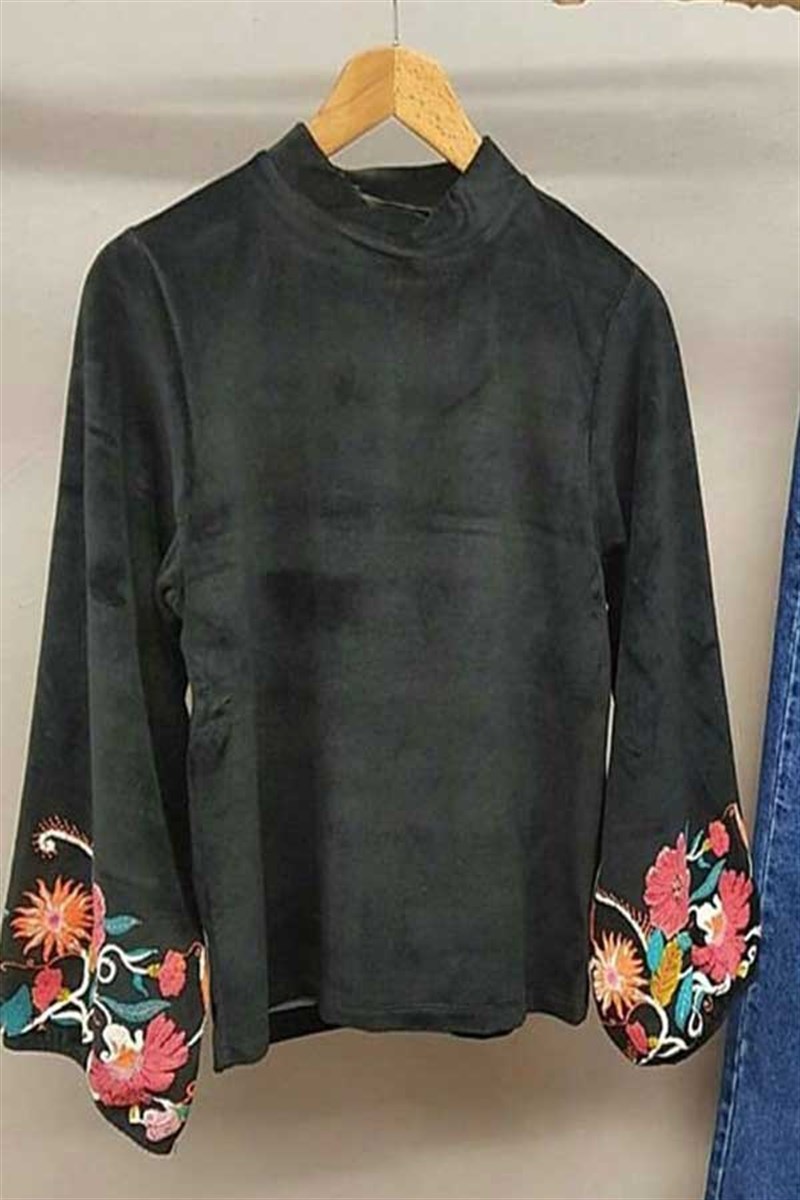 Kolları Baskılı Kadife Sweat