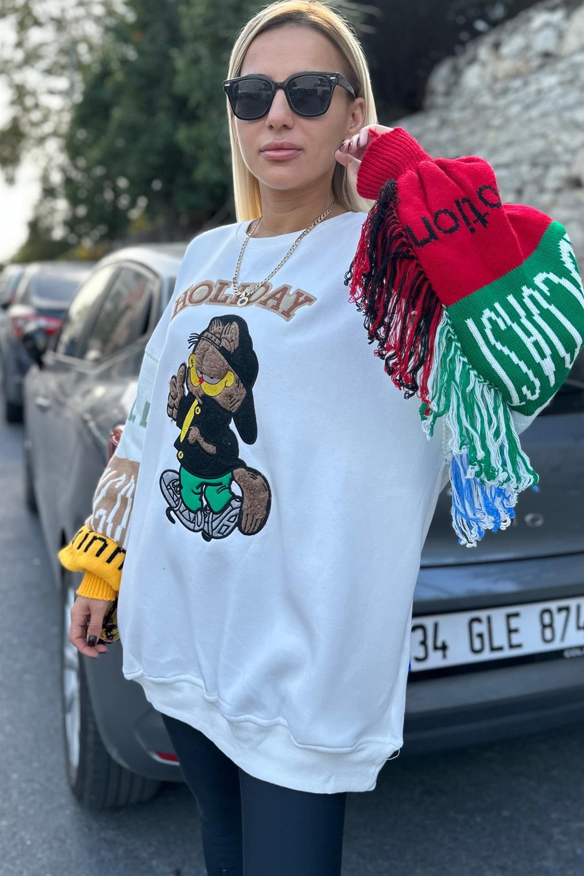 Kolları Örme Oversize SweatshirtSWEATSHİRT
