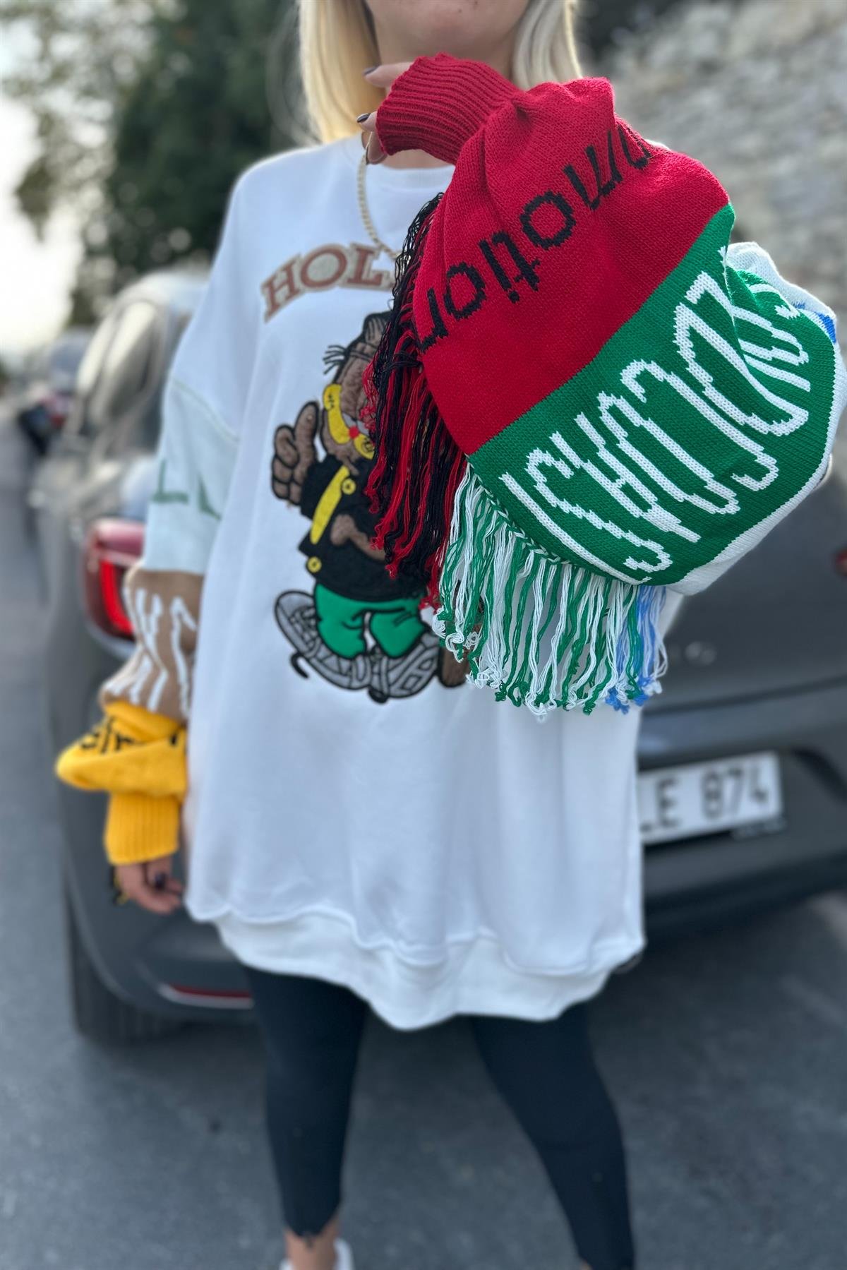 Kolları Örme Oversize SweatshirtSWEATSHİRT
