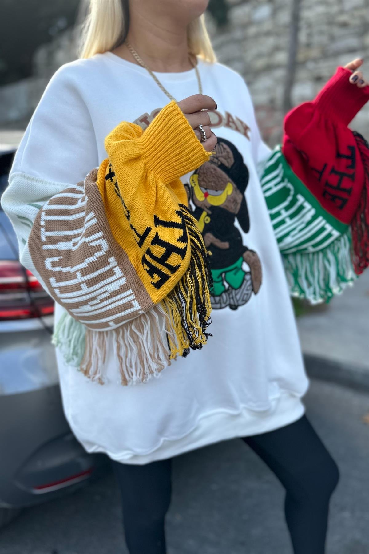 Kolları Örme Oversize SweatshirtSWEATSHİRT