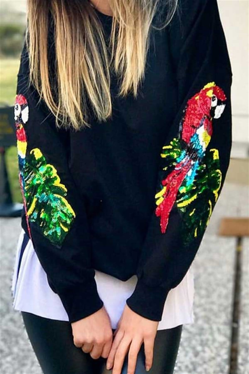 Kolları Papağan Detaylı Sweatshirt