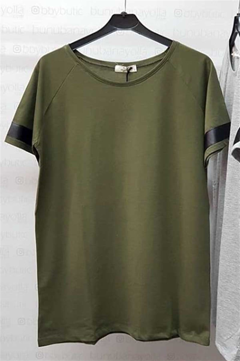 Kolu Deri Şeritli Tshirt
