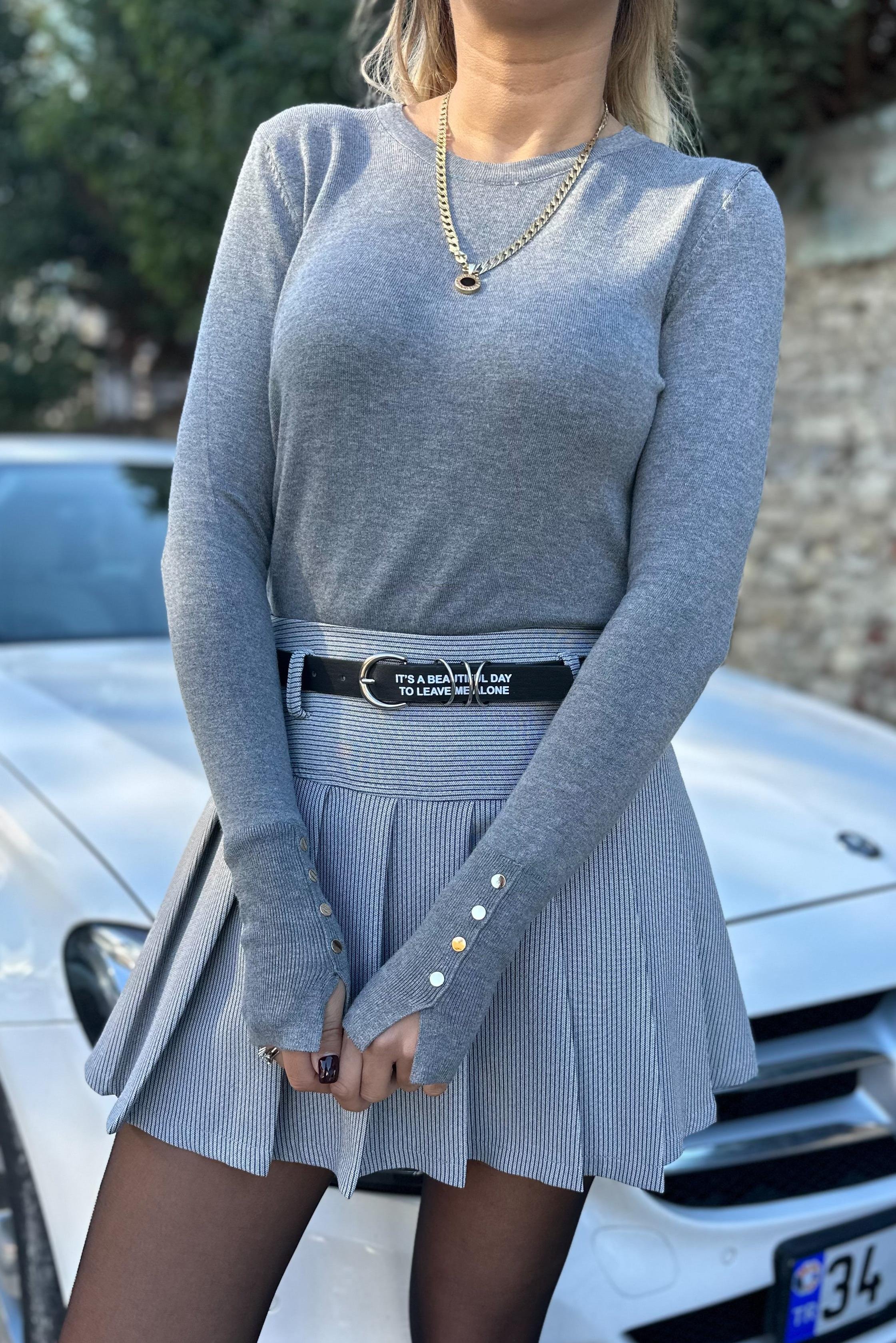 Kolu Droplu Antrasit Basic Triko BluzBLUZ