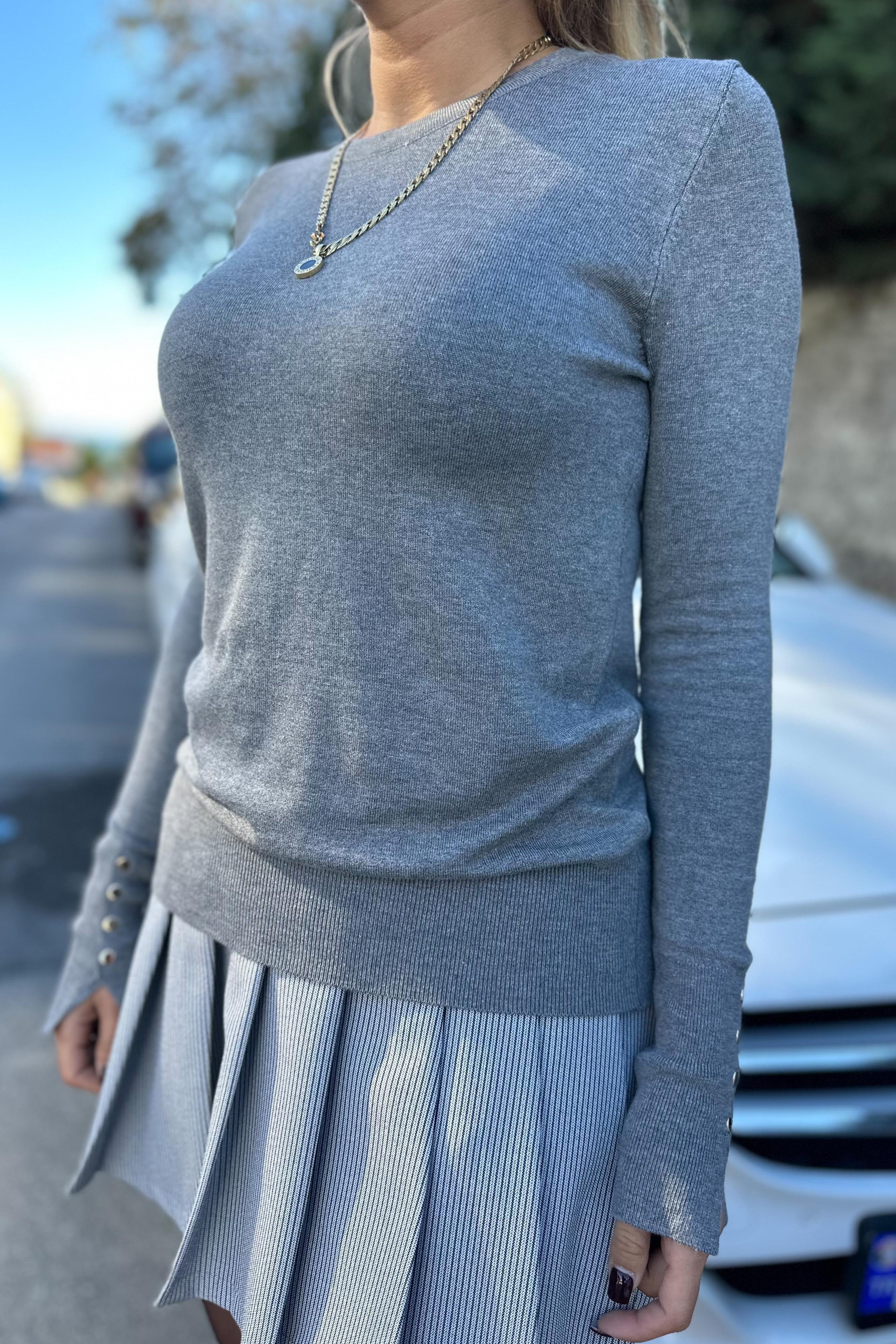 Kolu Droplu Antrasit Basic Triko BluzBLUZ