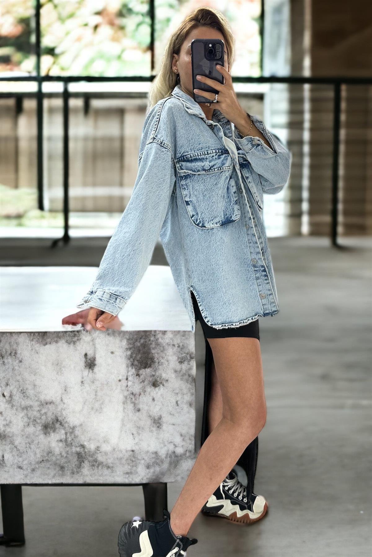 Körüklü Cepli Oversize Denim GömlekMONT/CEKET