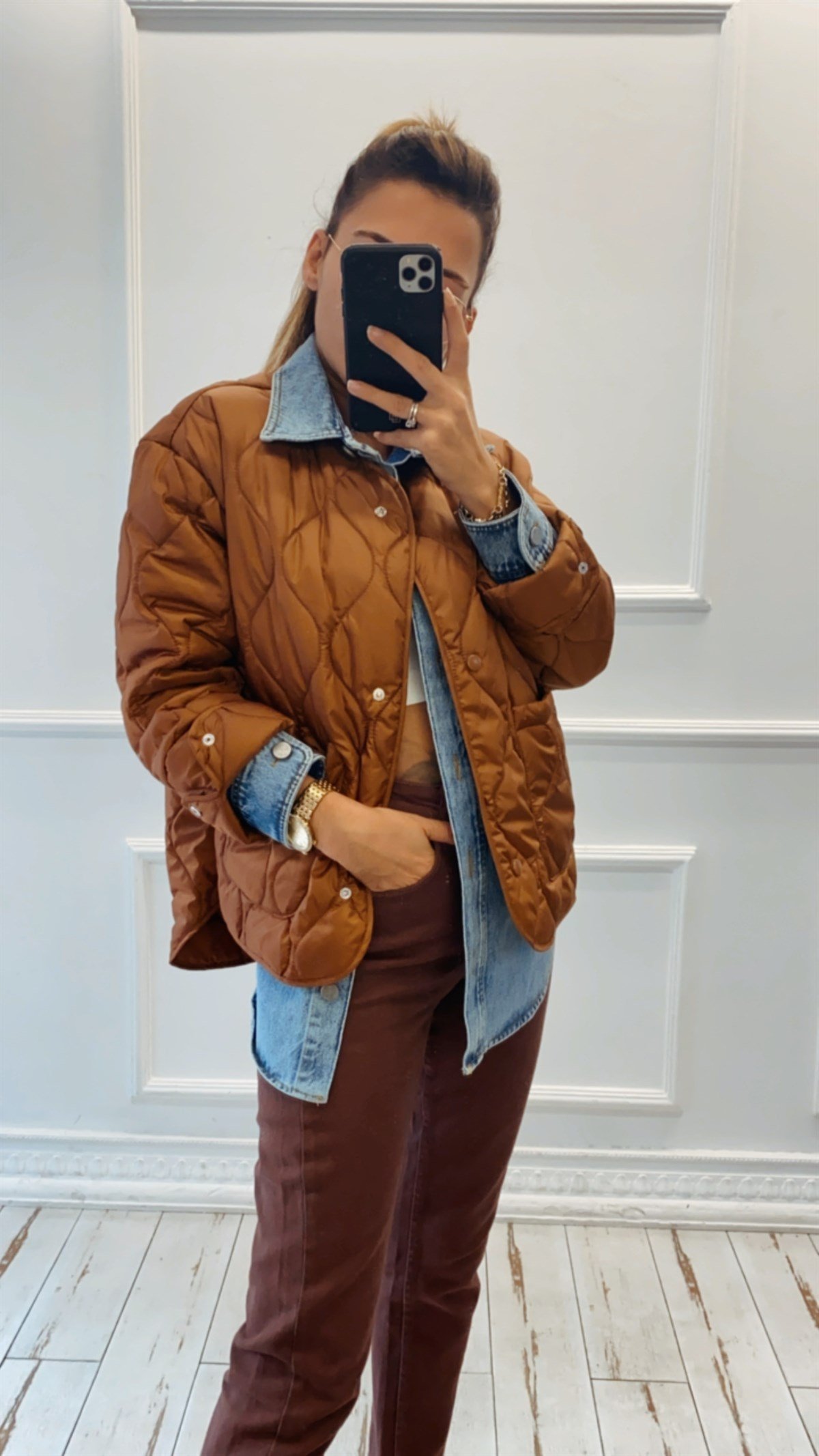 Kot Detaylı Kahve Şişme Mont