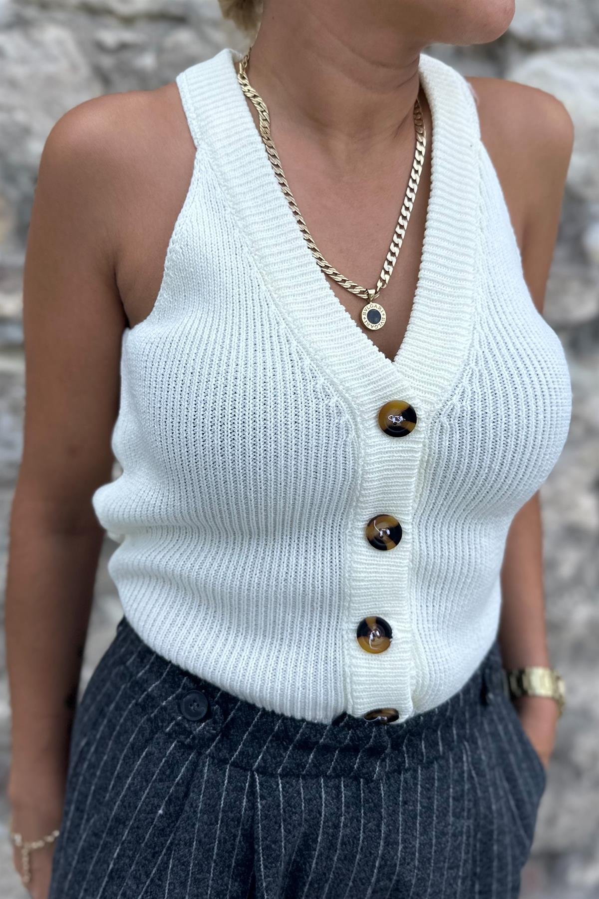 Krem Rengi Örme YelekMONT/CEKET