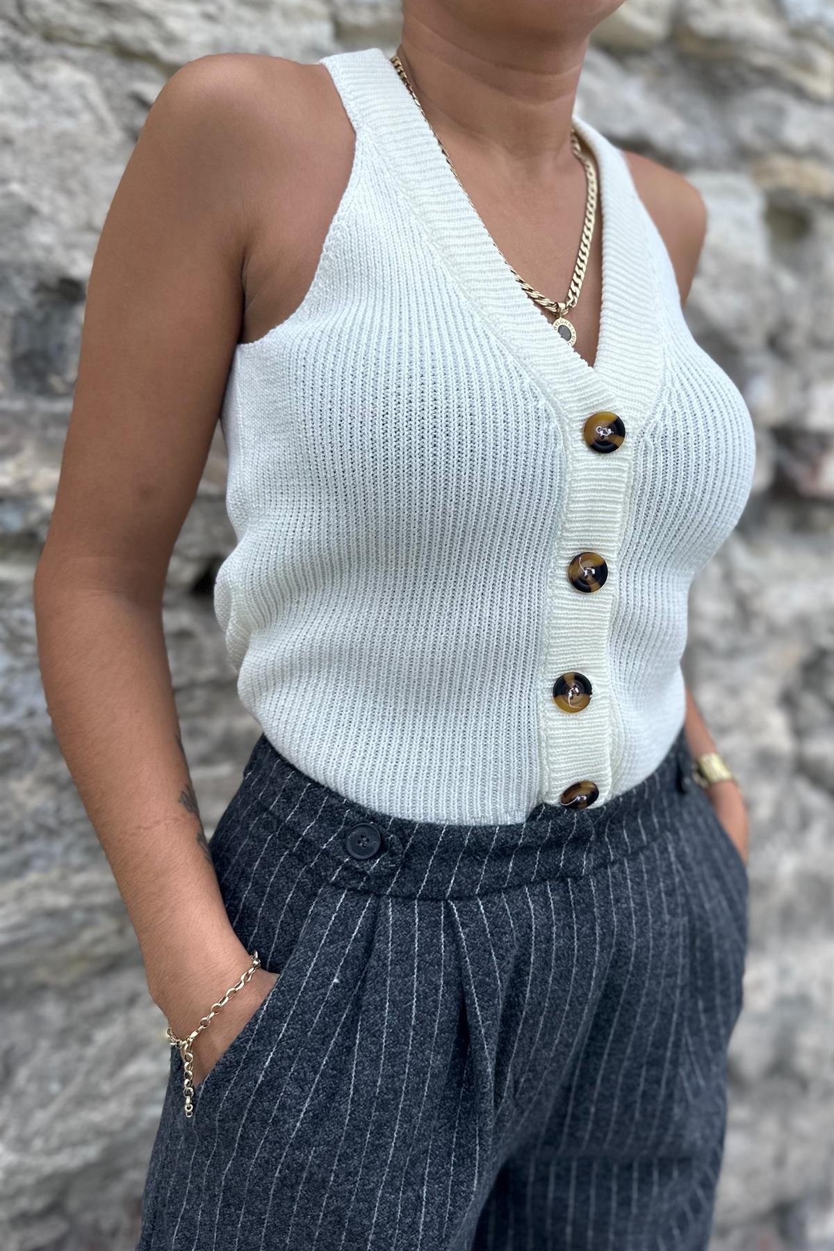 Krem Rengi Örme YelekMONT/CEKET