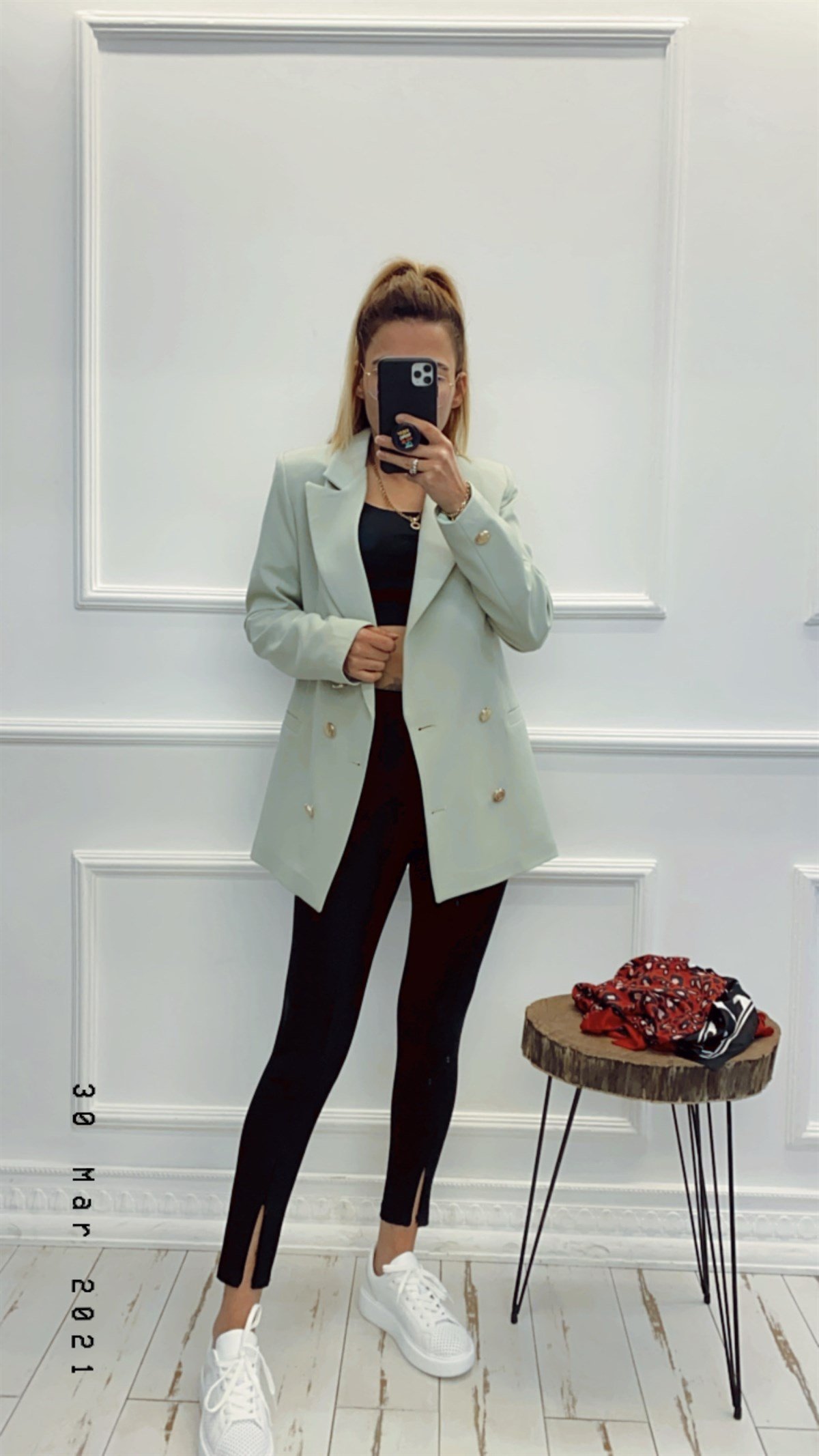 Kruvaze Kapamalı Mint Ceket