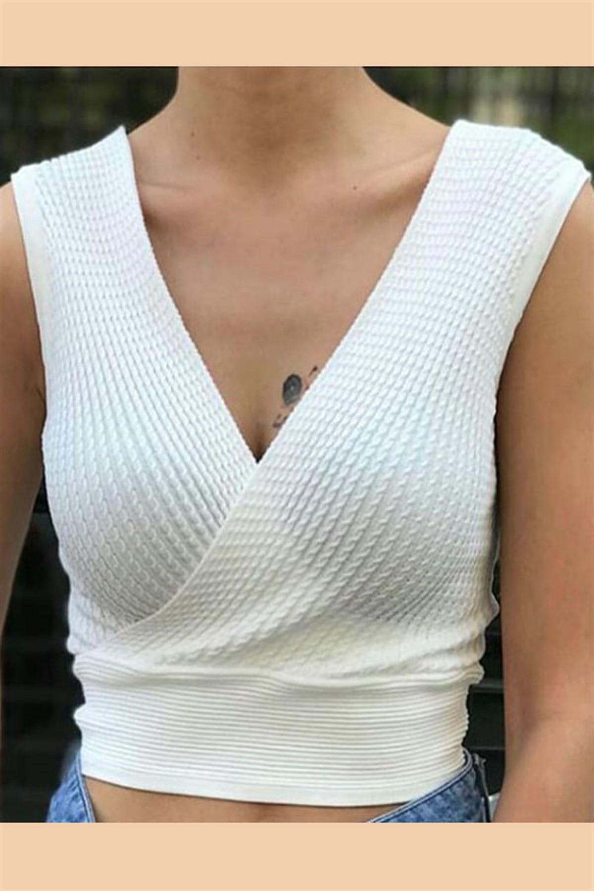 Kruvaze Kaşkorse Crop Bluz