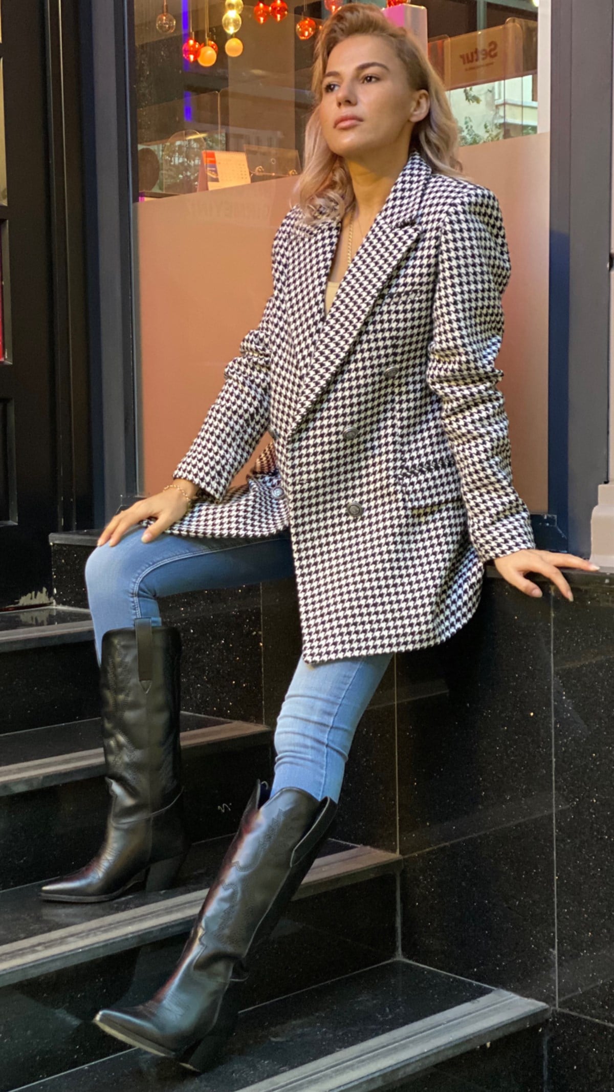 Kruvaze Kazayağı Blazer CeketMONT/CEKET