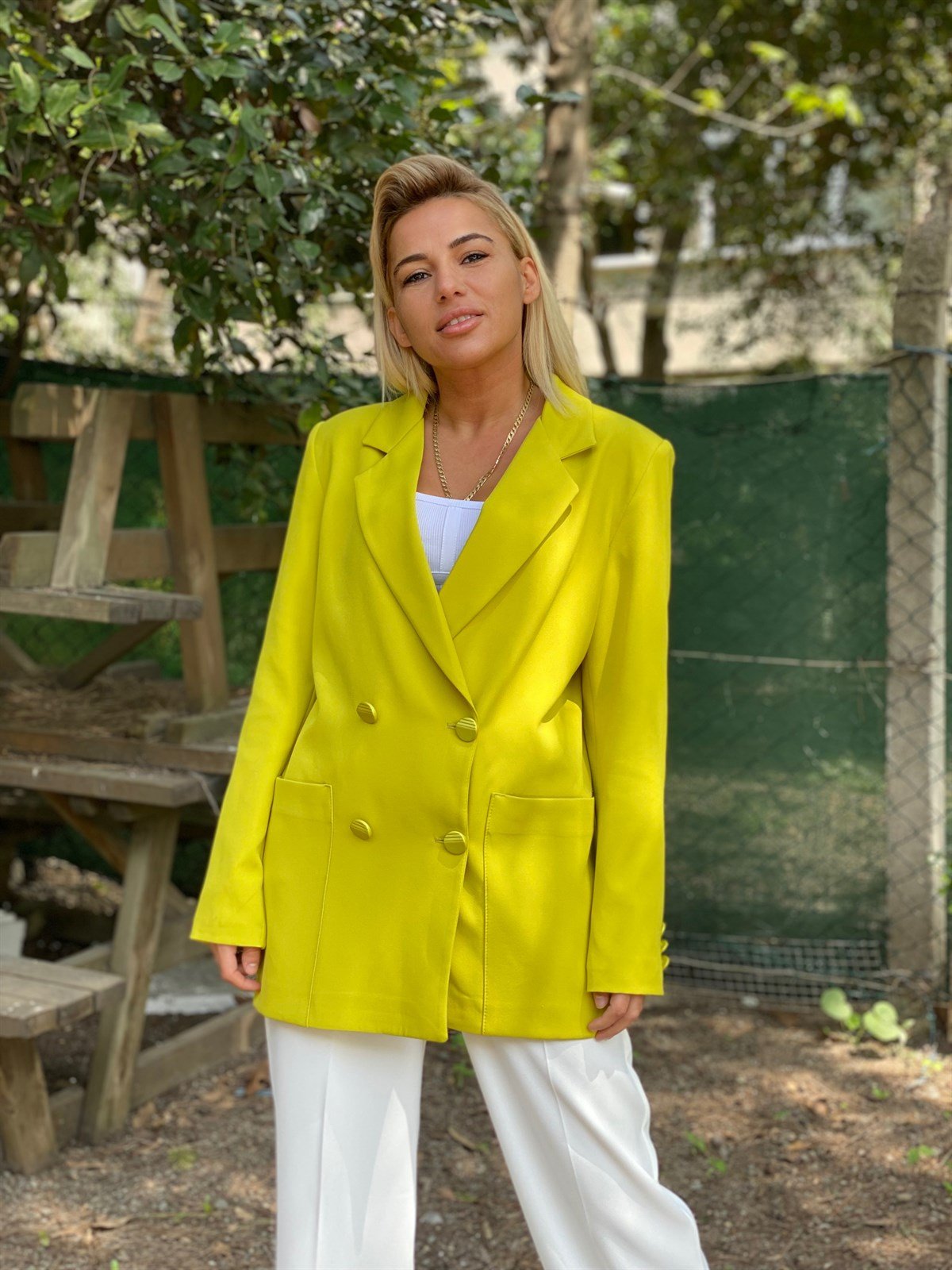Kruvaze Kesim Yağ Yeşili Oversize CeketMONT/CEKET