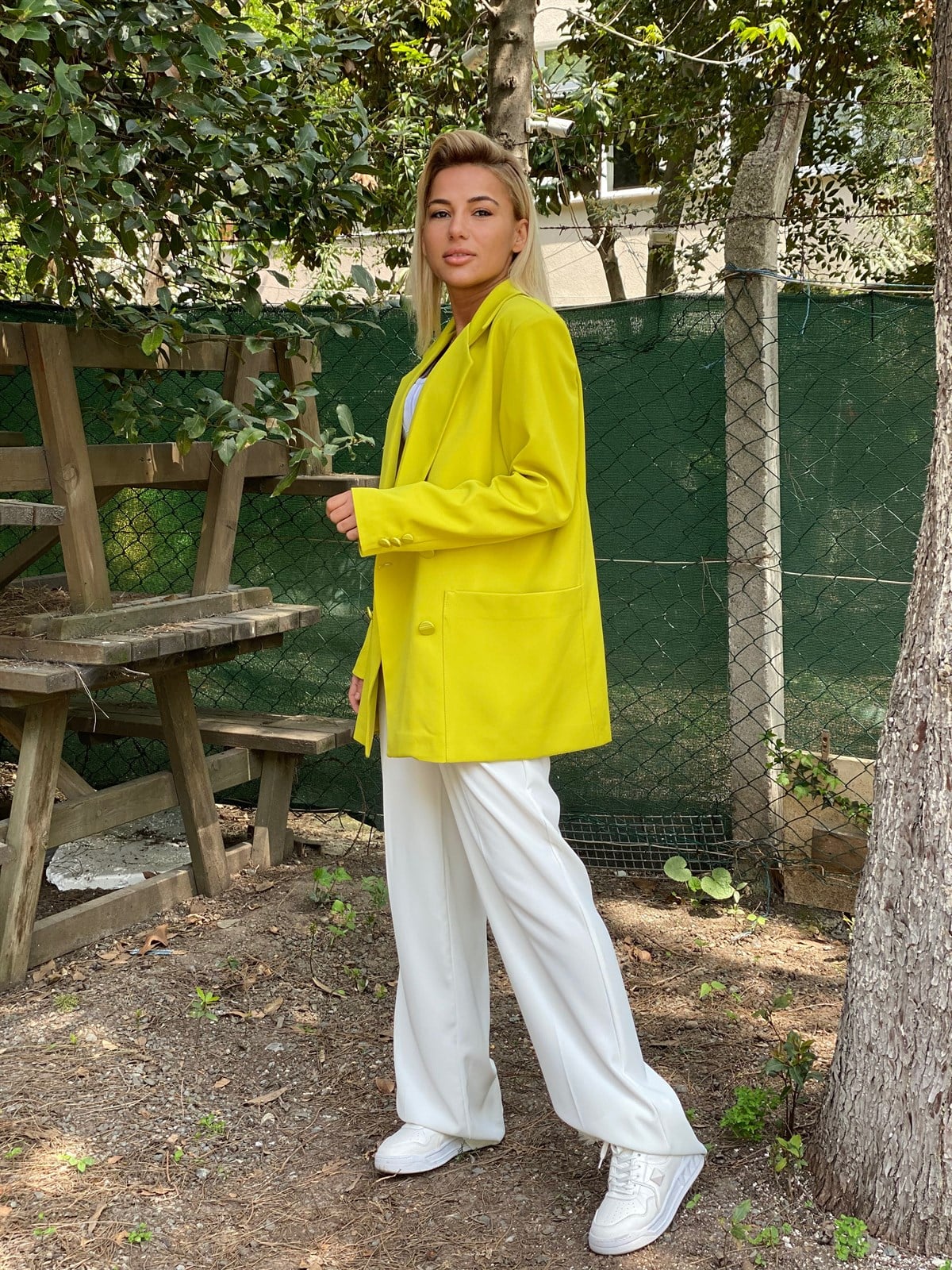 Kruvaze Kesim Yağ Yeşili Oversize CeketMONT/CEKET