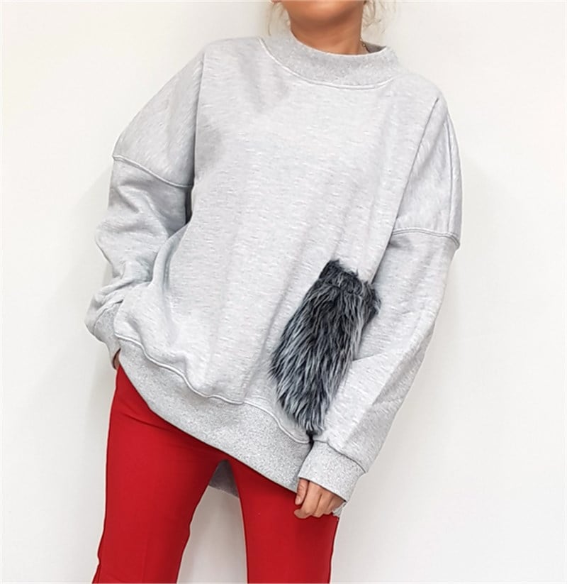 Kürklü Tek Cepli Sweatshirt