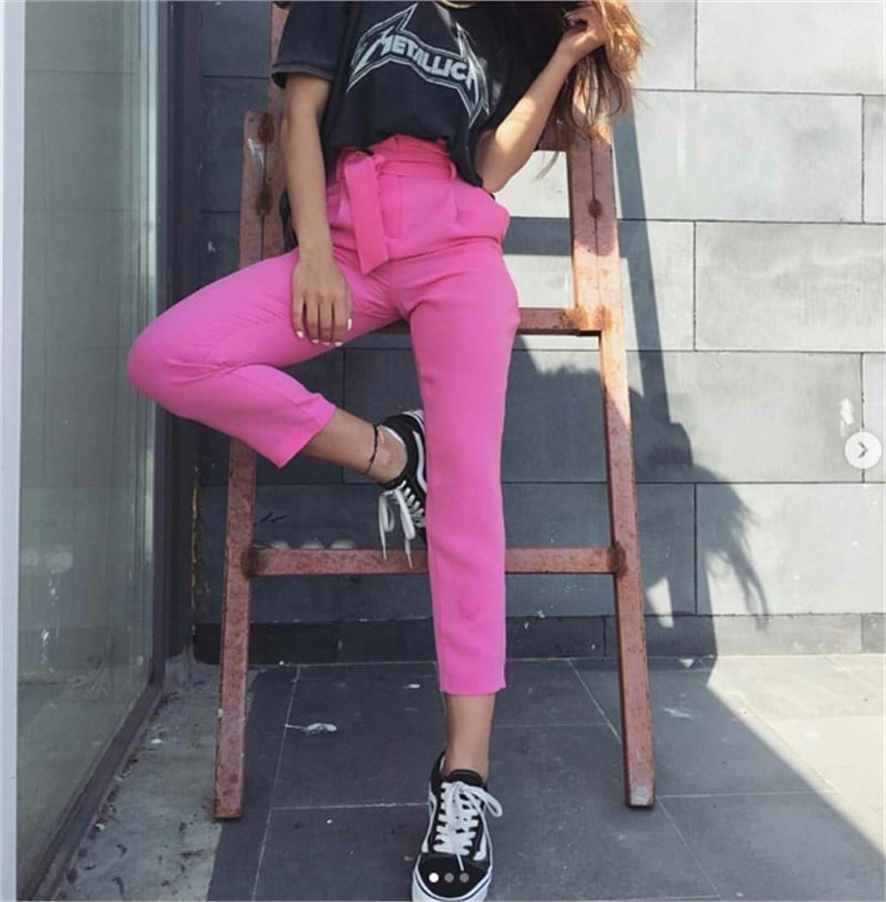 Kuşak Kemerli Pembe Havuç Pantalon