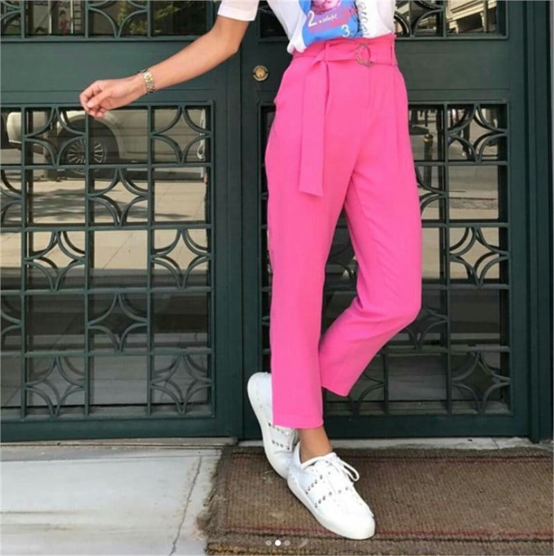 Kuşak Kemerli Pembe Havuç Pantalon