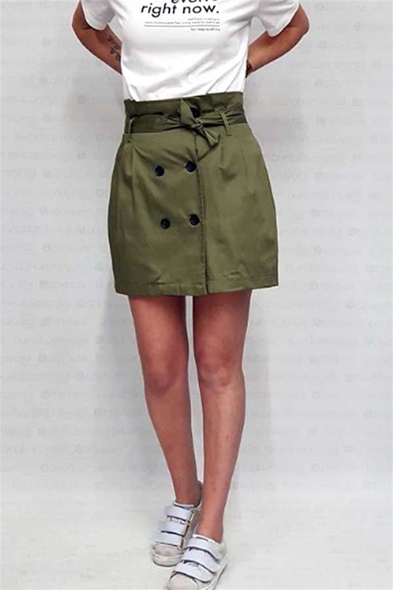 Kuşaklı Gabardin Mini Etek