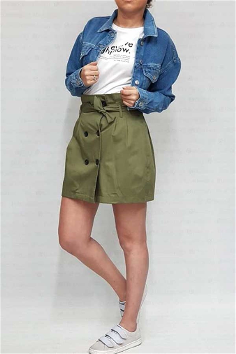 Kuşaklı Gabardin Mini Etek