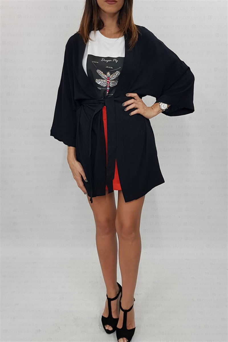 Kuşaklı Kimono Ceket